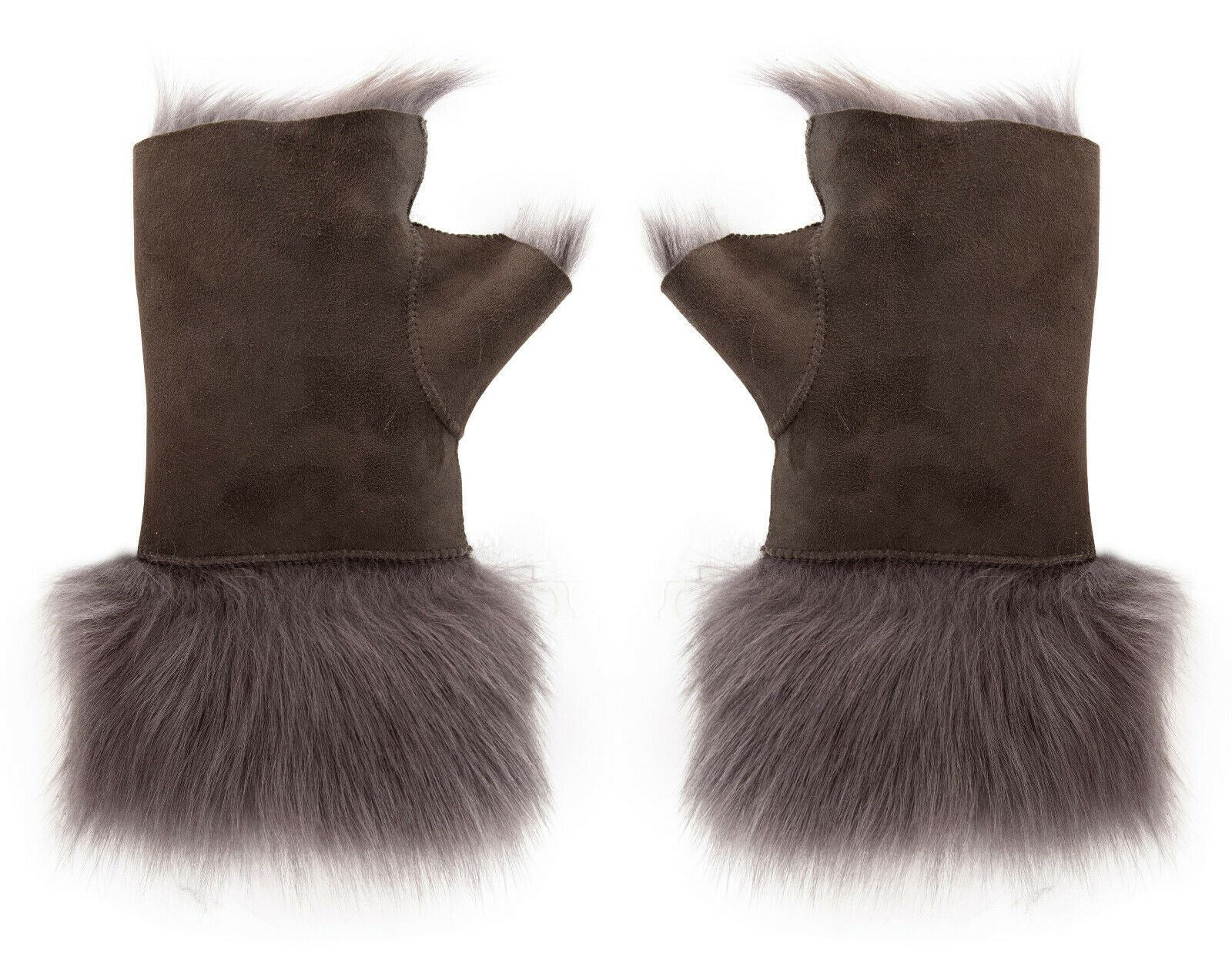 Womens Shearling Mittens Fingerless Cuffs Toscana Suede Sheepskin Fur