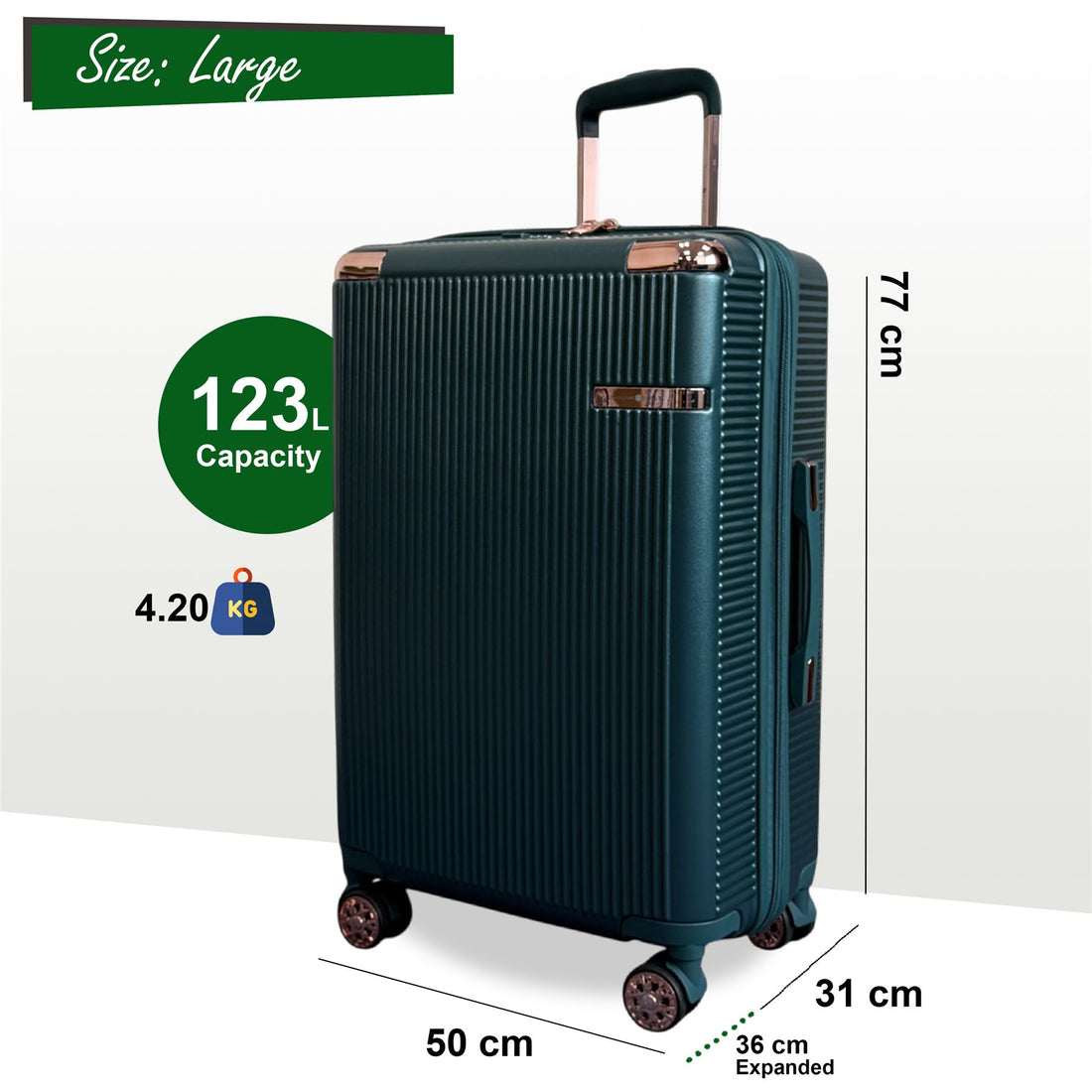 Cowra Large Hard Shell Suitcase in Dark Green