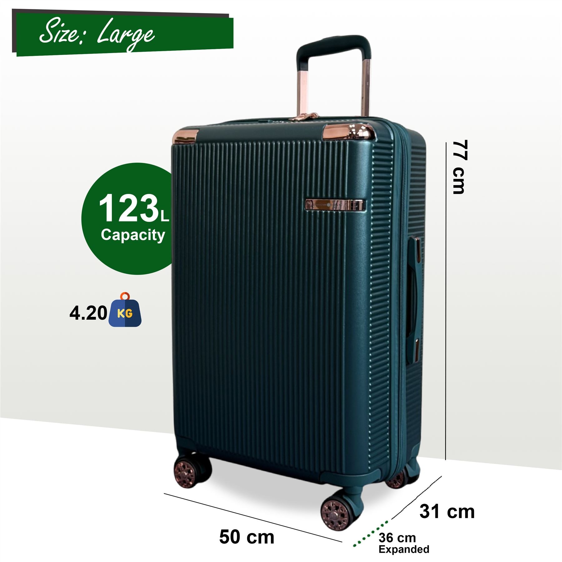 Cowra Large Hard Shell Suitcase in Dark Green