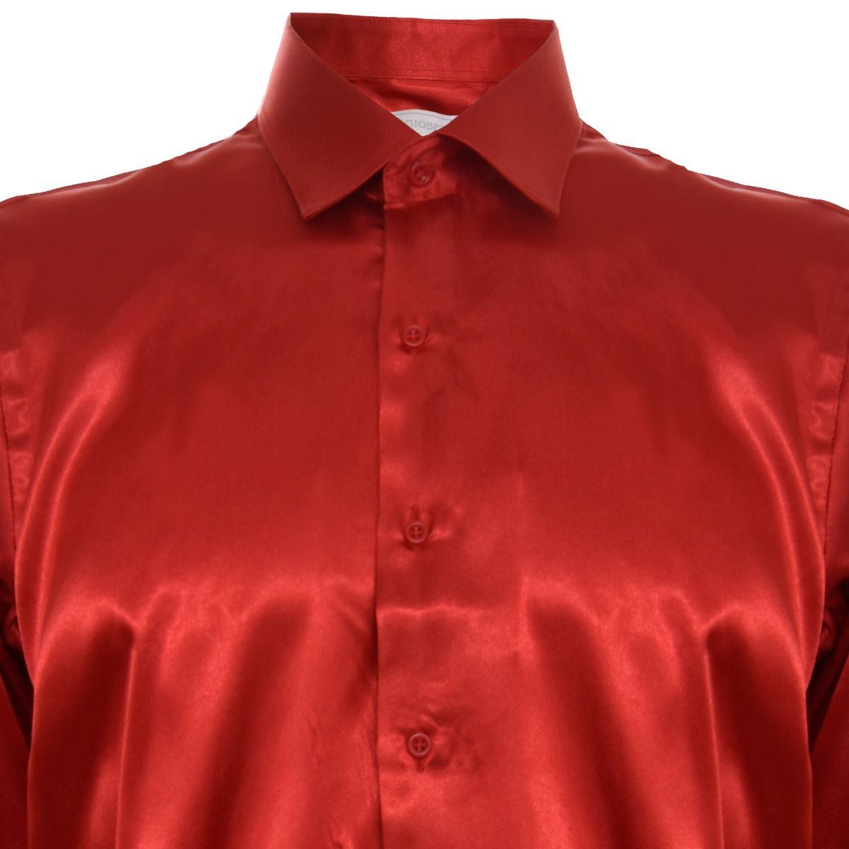 Mens Red Satin Silk Shirt Smart Casual Button Down Cuff Tailored Fit