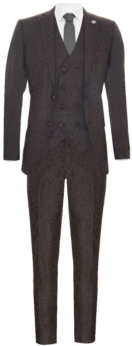 Mens Brown Wool 3 Piece Suit Double Breasted Tweed Peaky Blinders 1920