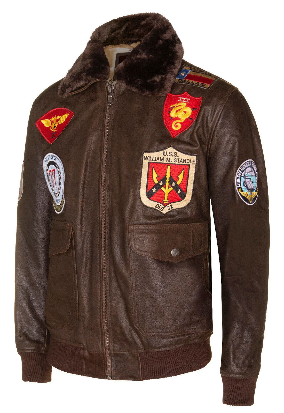 Mens Leather US Aviator Bomber Jacket - Crook