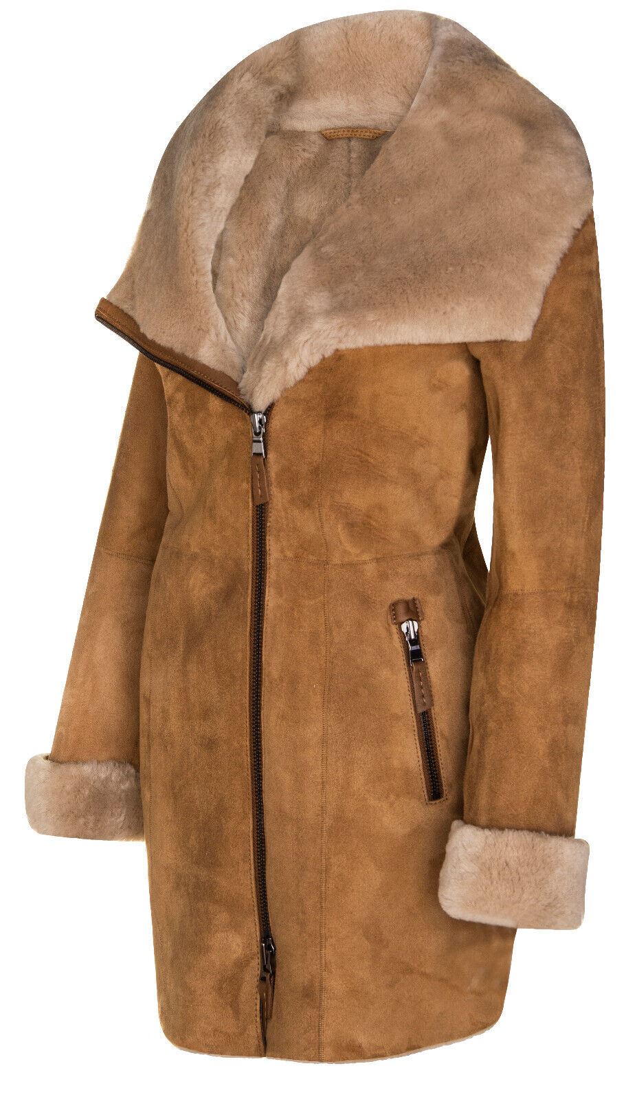 Womens Suede Merino Sheepskin Hooded Coat-Ryde