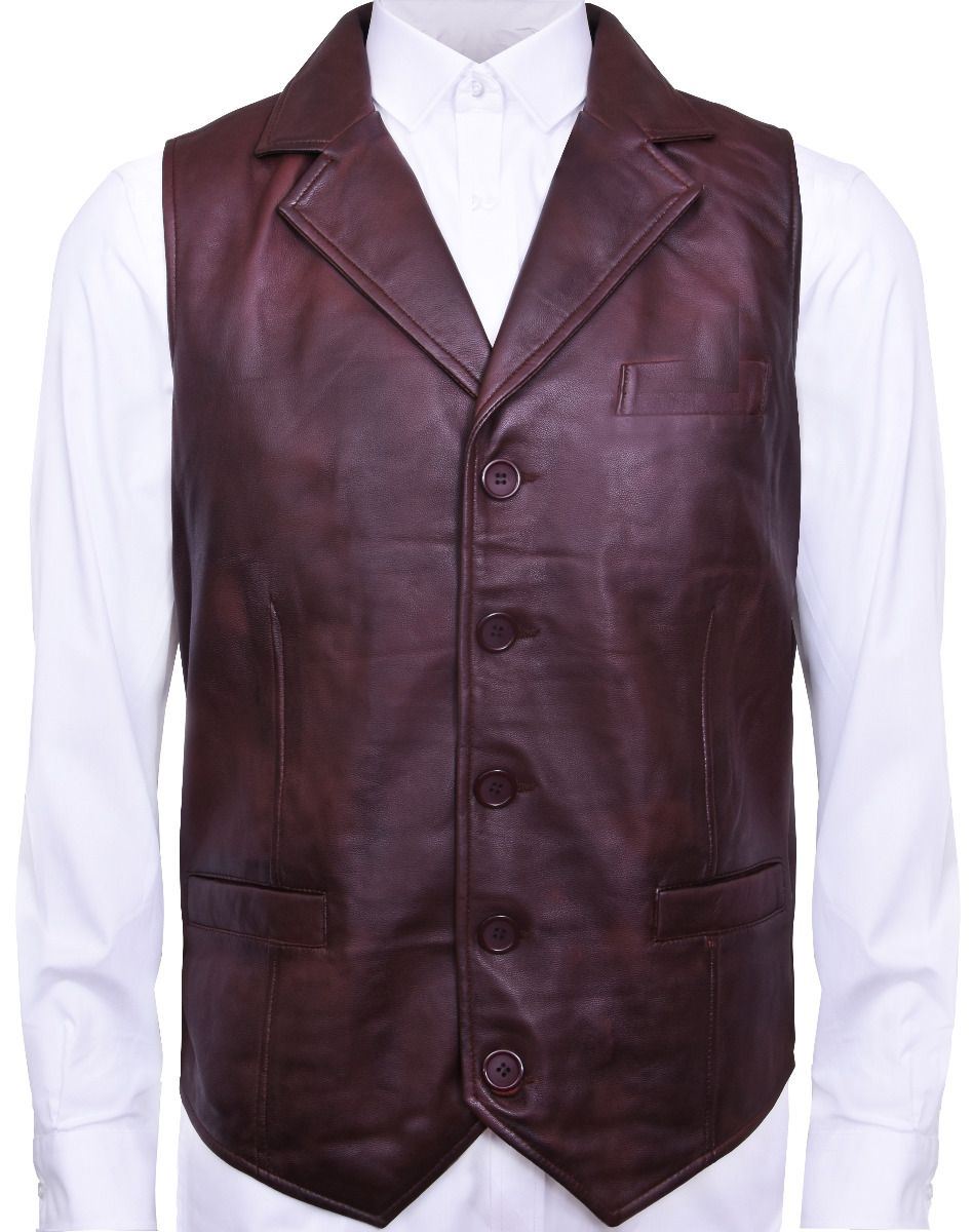Mens Classic Leather Waistcoat-Gosport