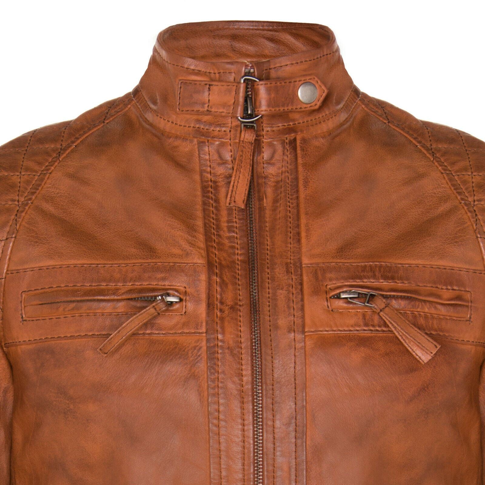 Men Classic Leather Quilted Biker Jacket-Silsden