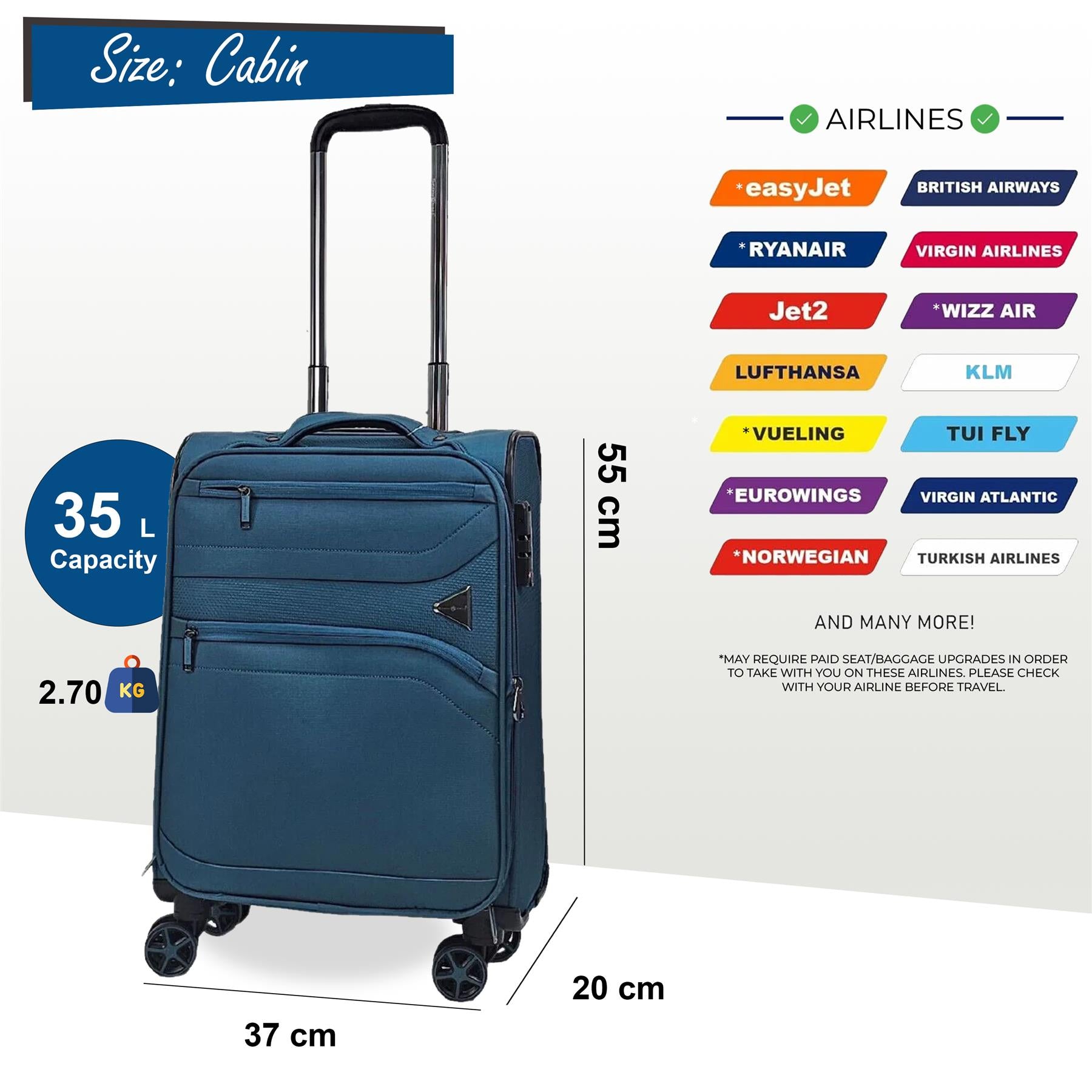 Lightweight Soft Dual 4 Wheel Luggage Suitcases