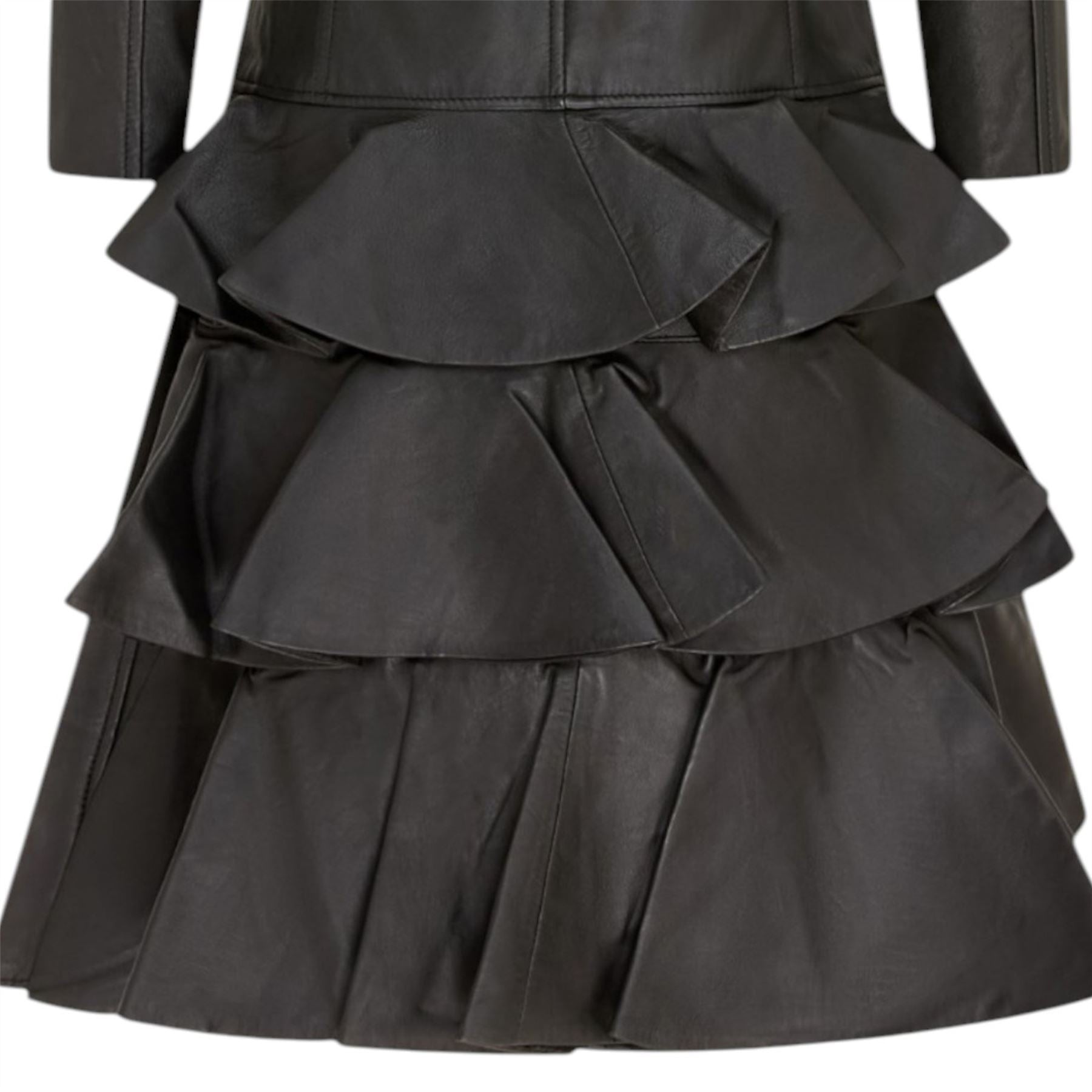 Womens Goth Leather High Collar Victorian Flare Tailcoat - Challa