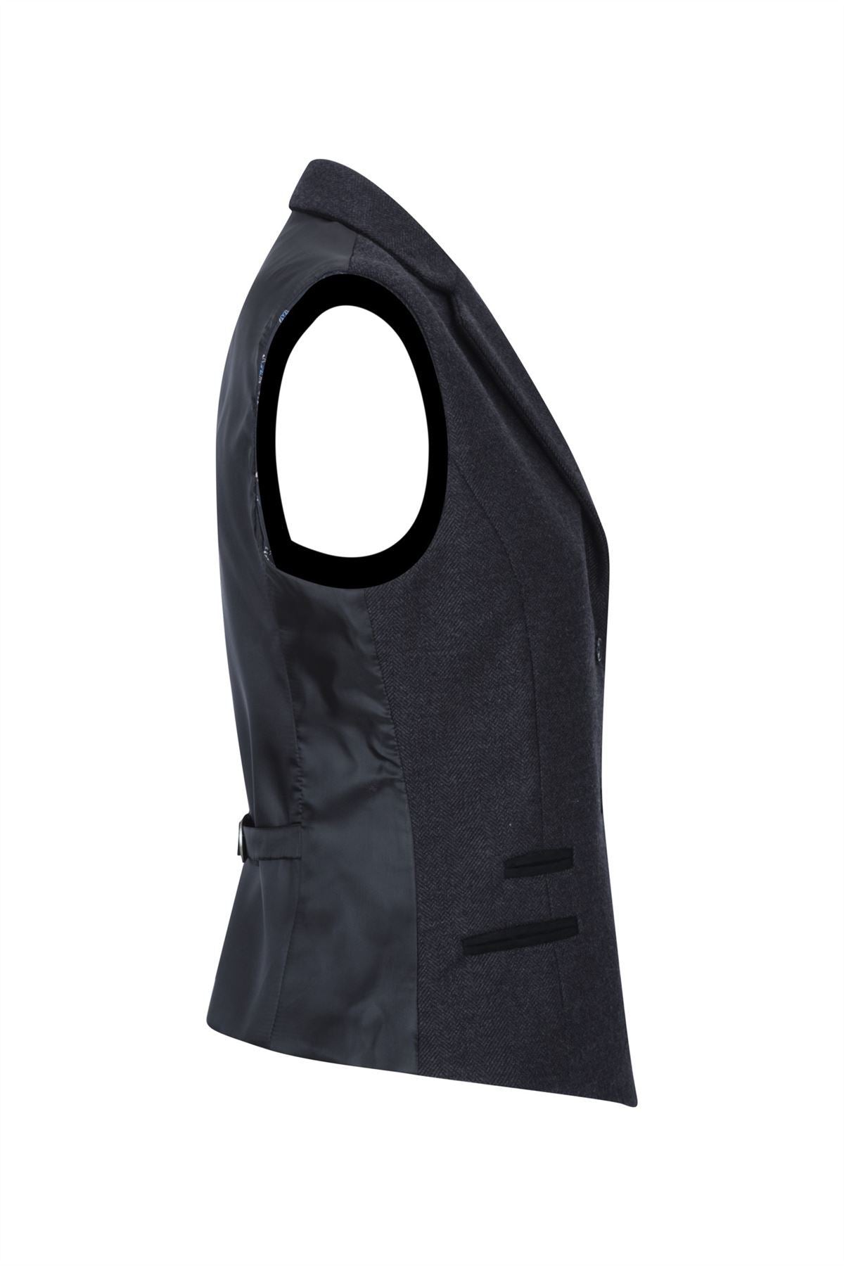 Womens Black Herringbone Check Tweed Blazer Waistcoat Wool 2 Piece Set