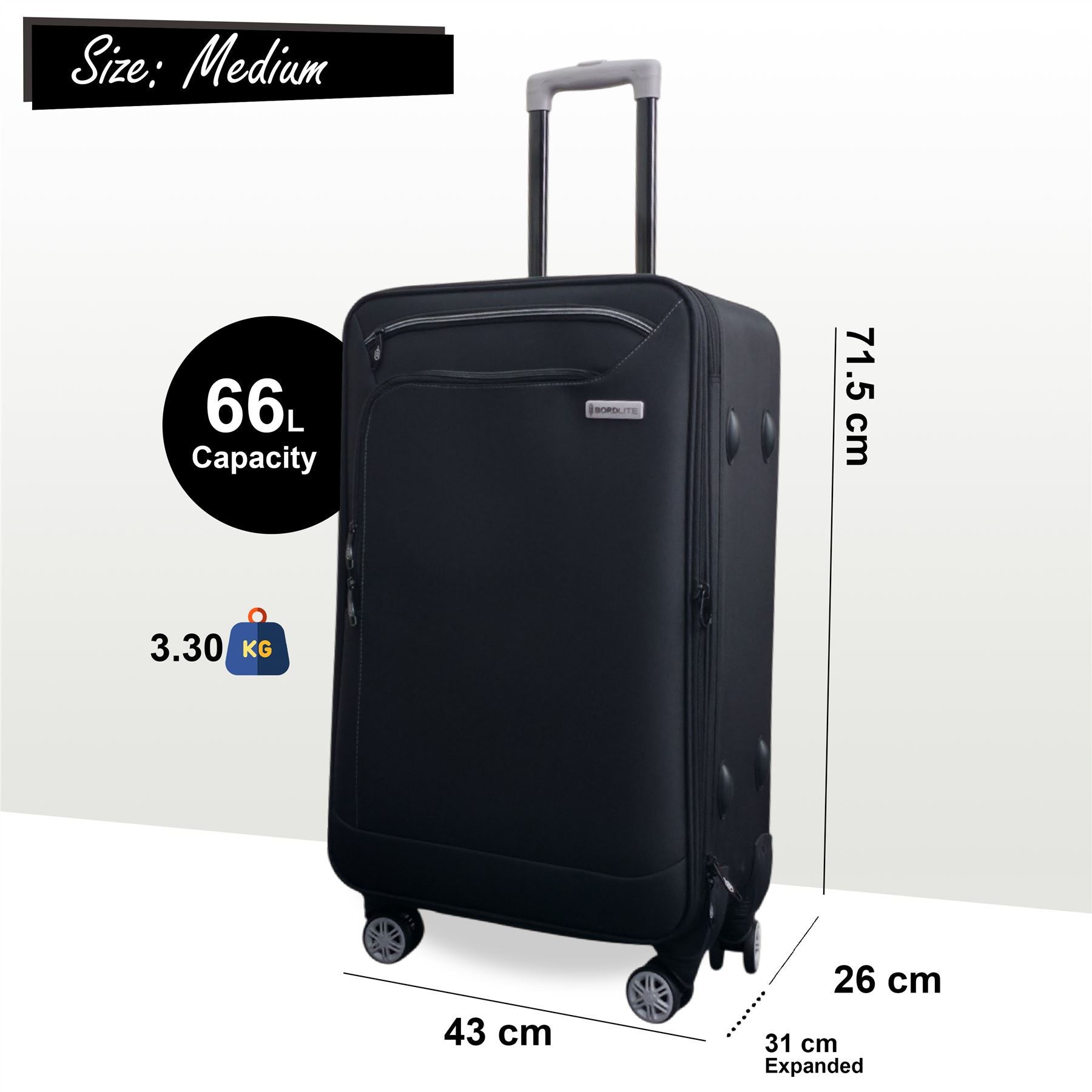 Handa Medium Soft Shell Suitcase in Black