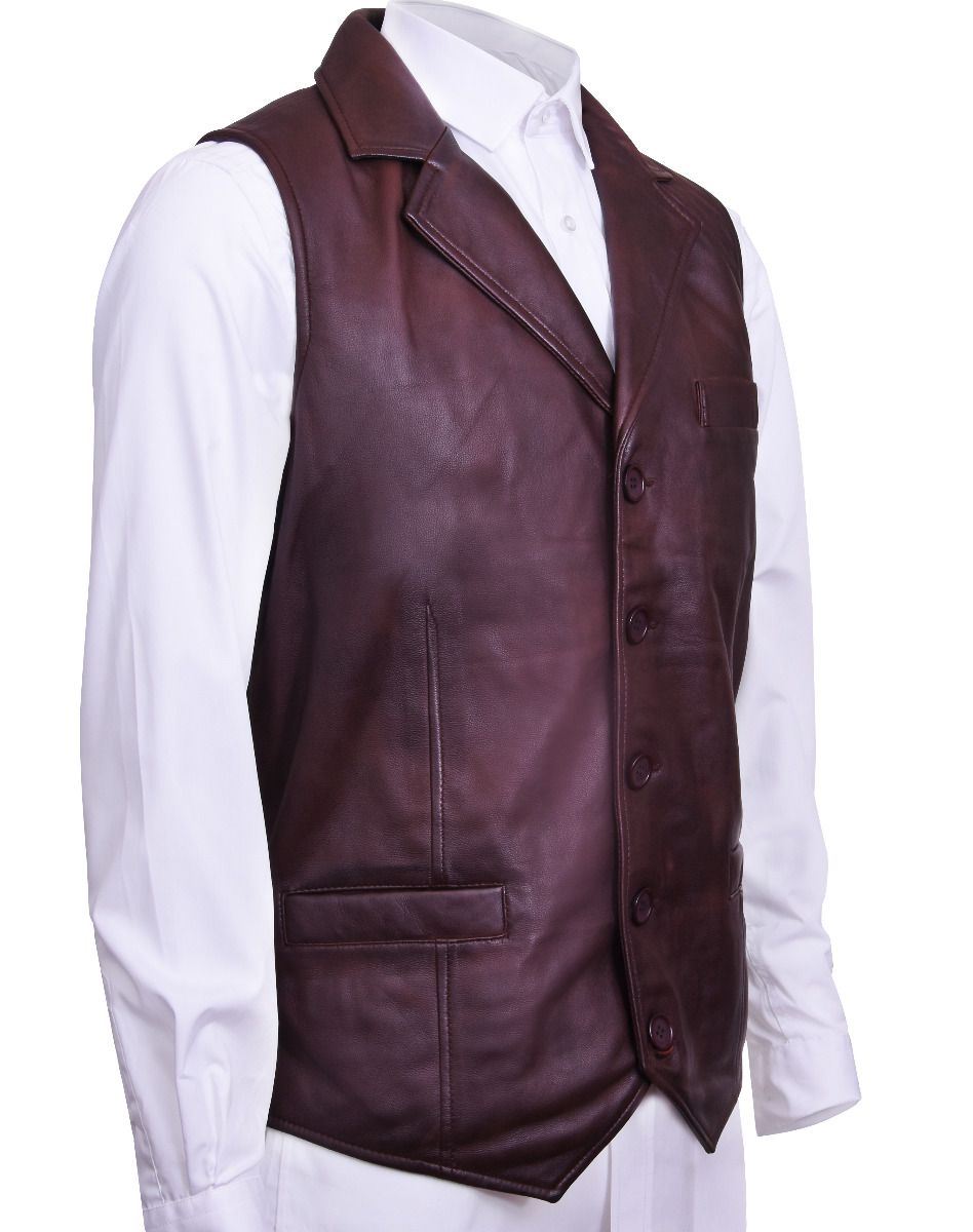 Mens Classic Leather Waistcoat-Gosport