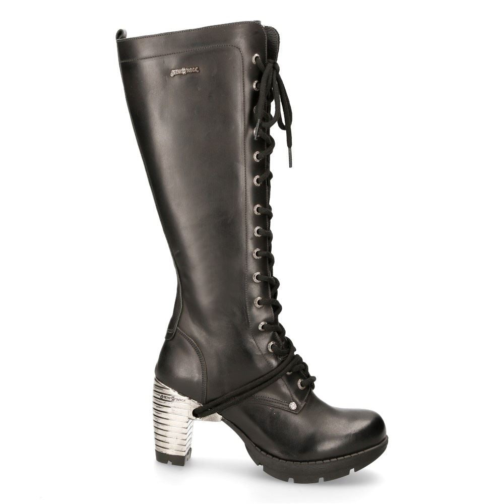 New Rock M-TR005-S1 Ladies Knee High Black Gothic High-Heeled Boots