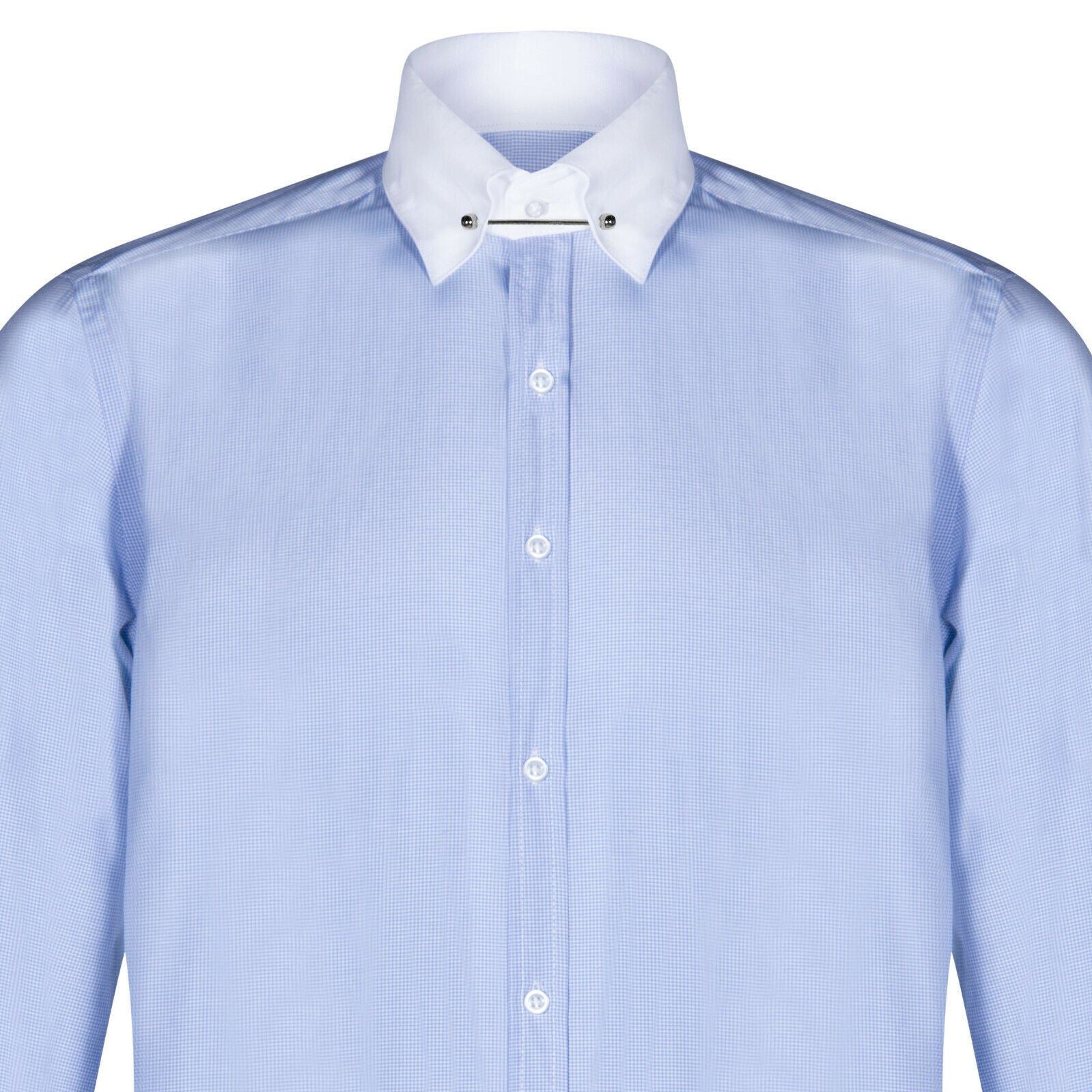 Mens Club Collar Blue Shirt 1920s Peaky Blinders With Bar Poplin Pin Smart