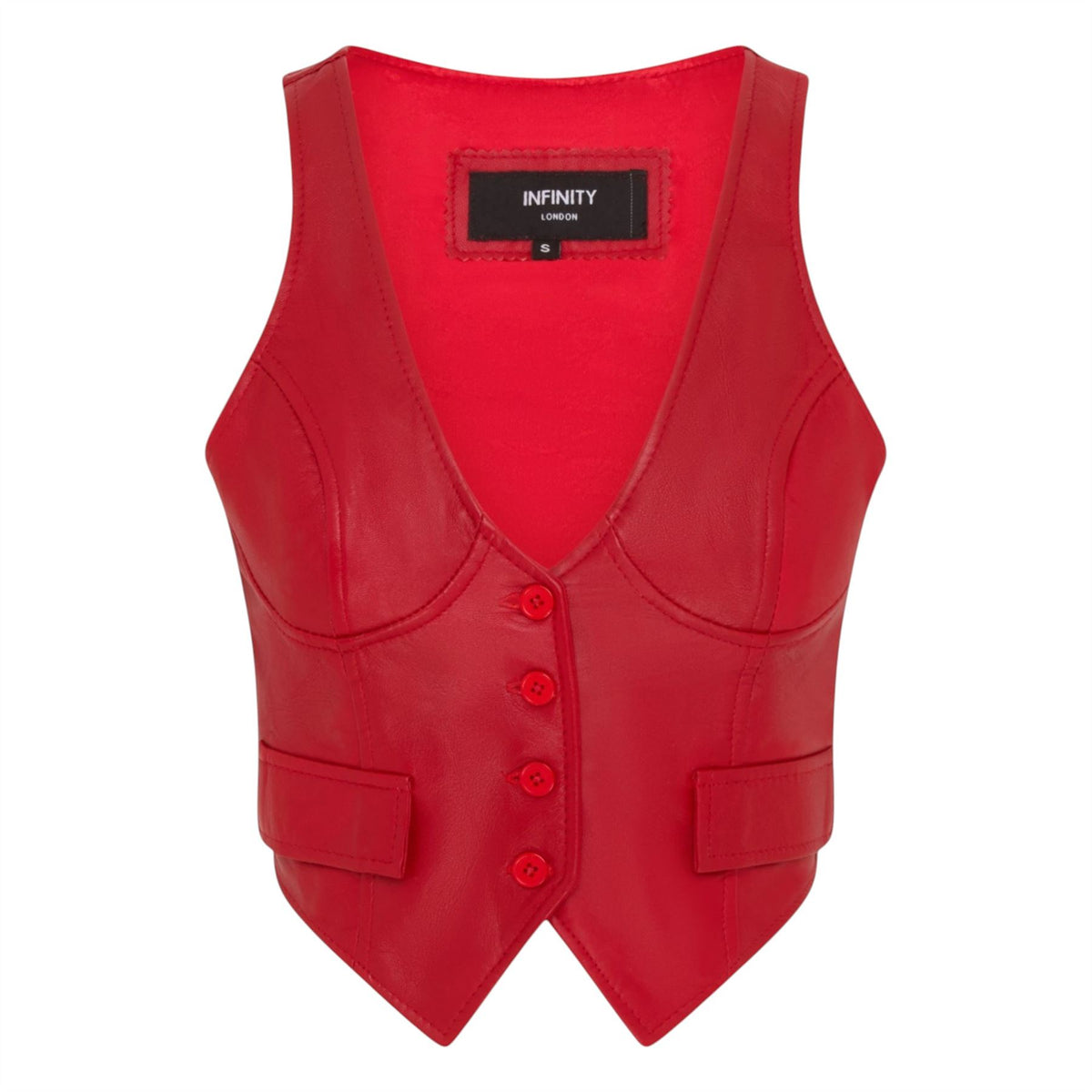 Womens Red Leather Waistcoat Biker Vest - MAM-WC