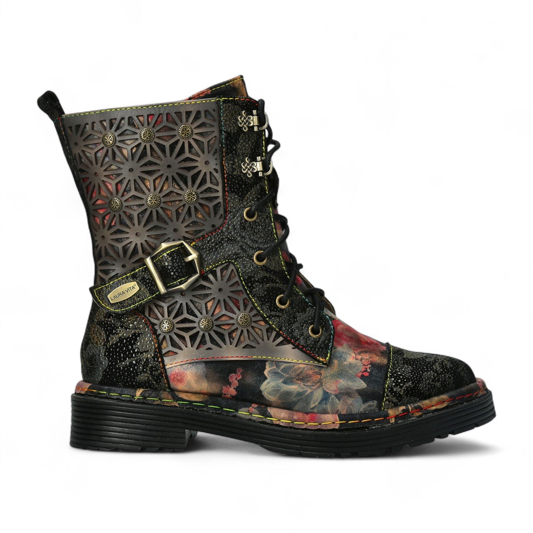Laura Vita Incaso 36 Black Floral Womens Gothic Victorian Leather Ankle High Boots