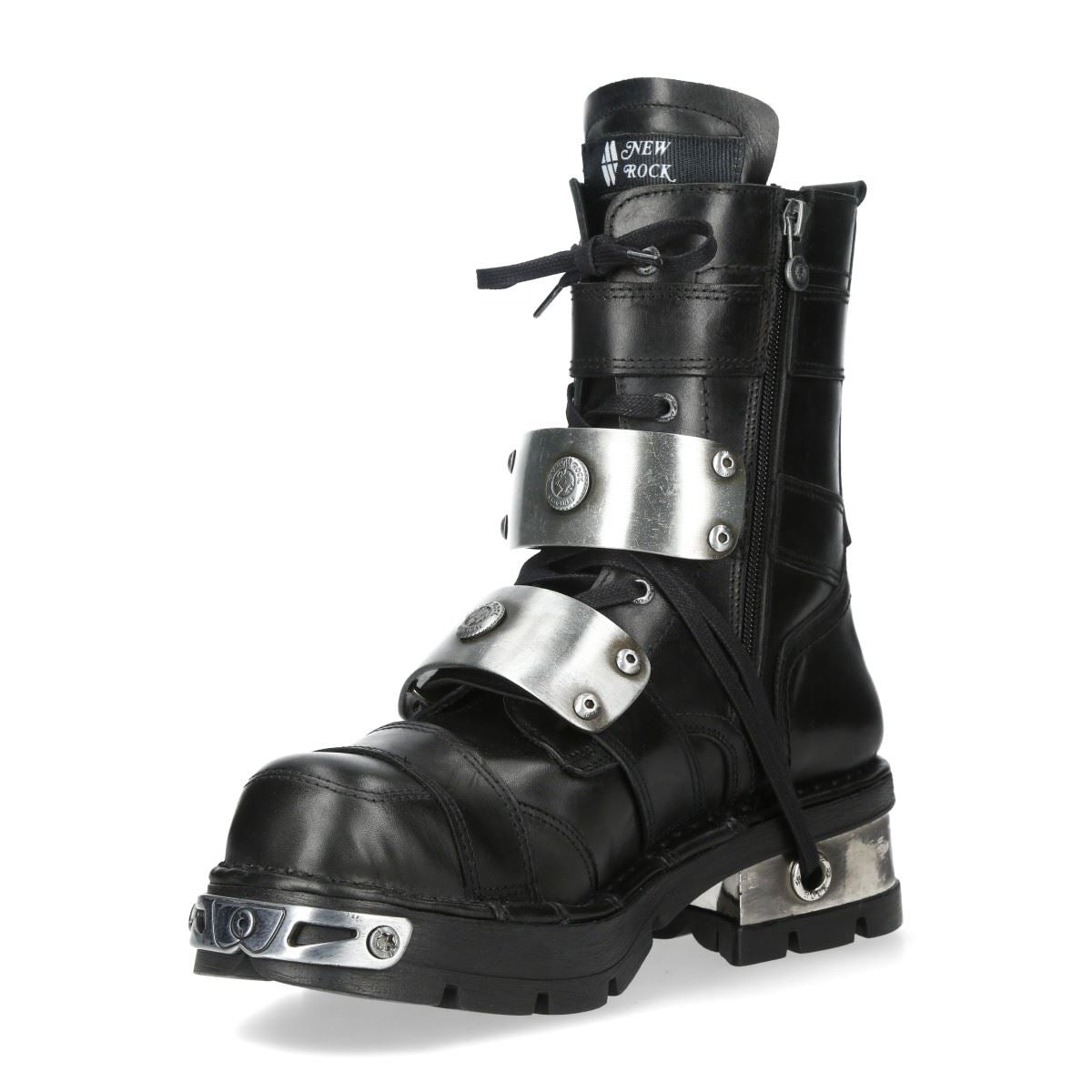 New Rock Metallic Black Leather Gothic Punk Rock High Boots - MET048-C9
