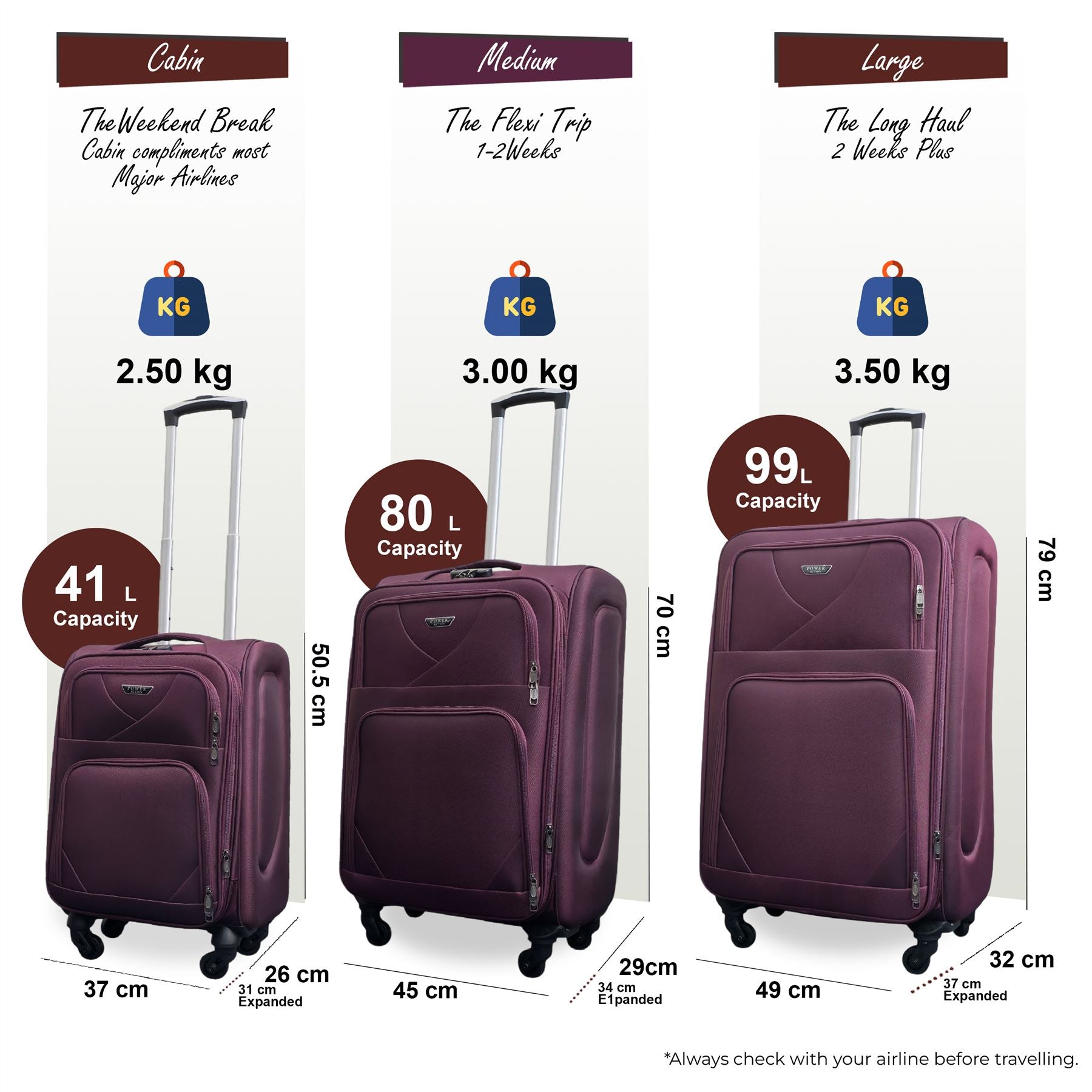 Nagoya Set of 3 Soft Shell Suitcase in Purple