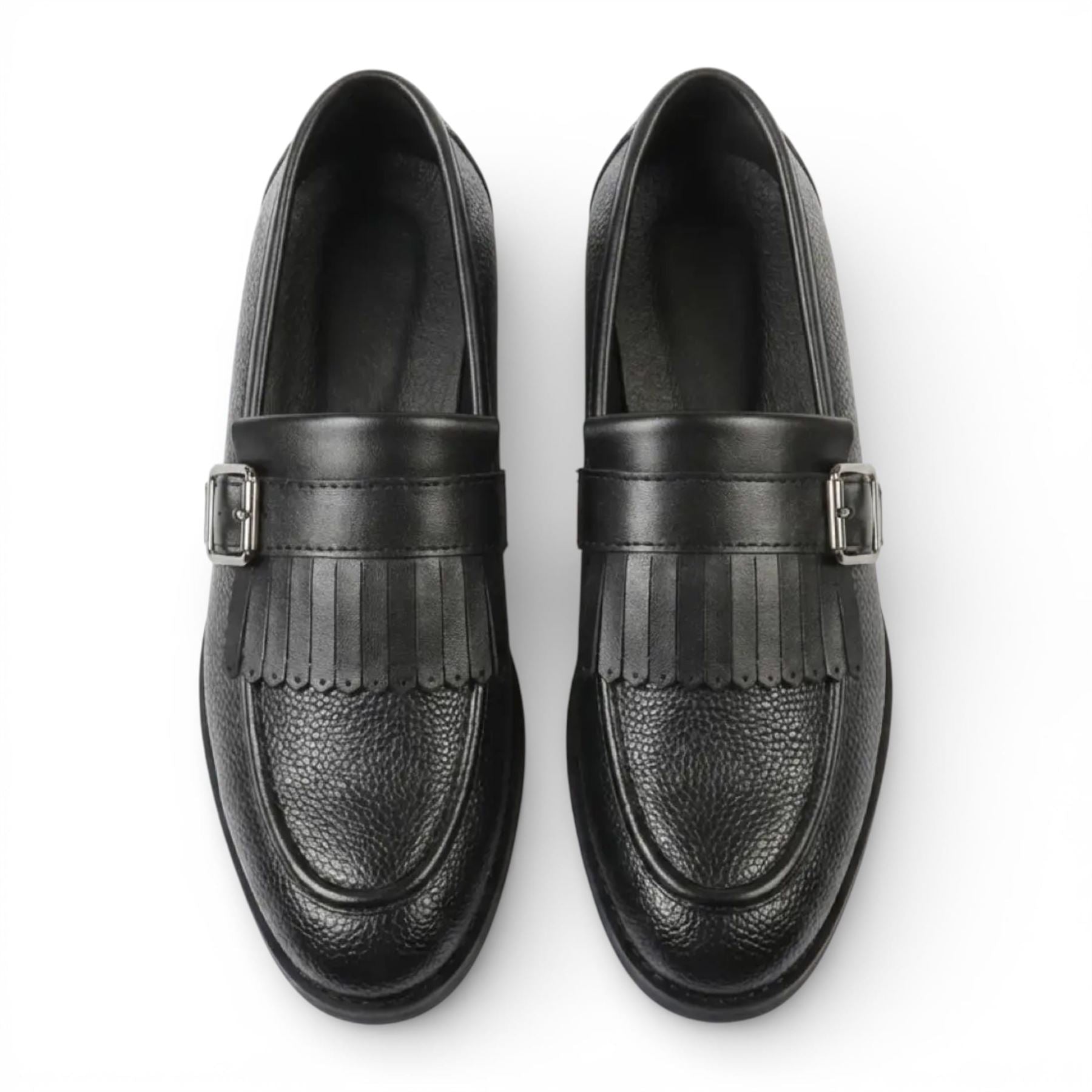 Mens Faux Leather Black Fringe Monk Strap Slip-On Loafers Shoes