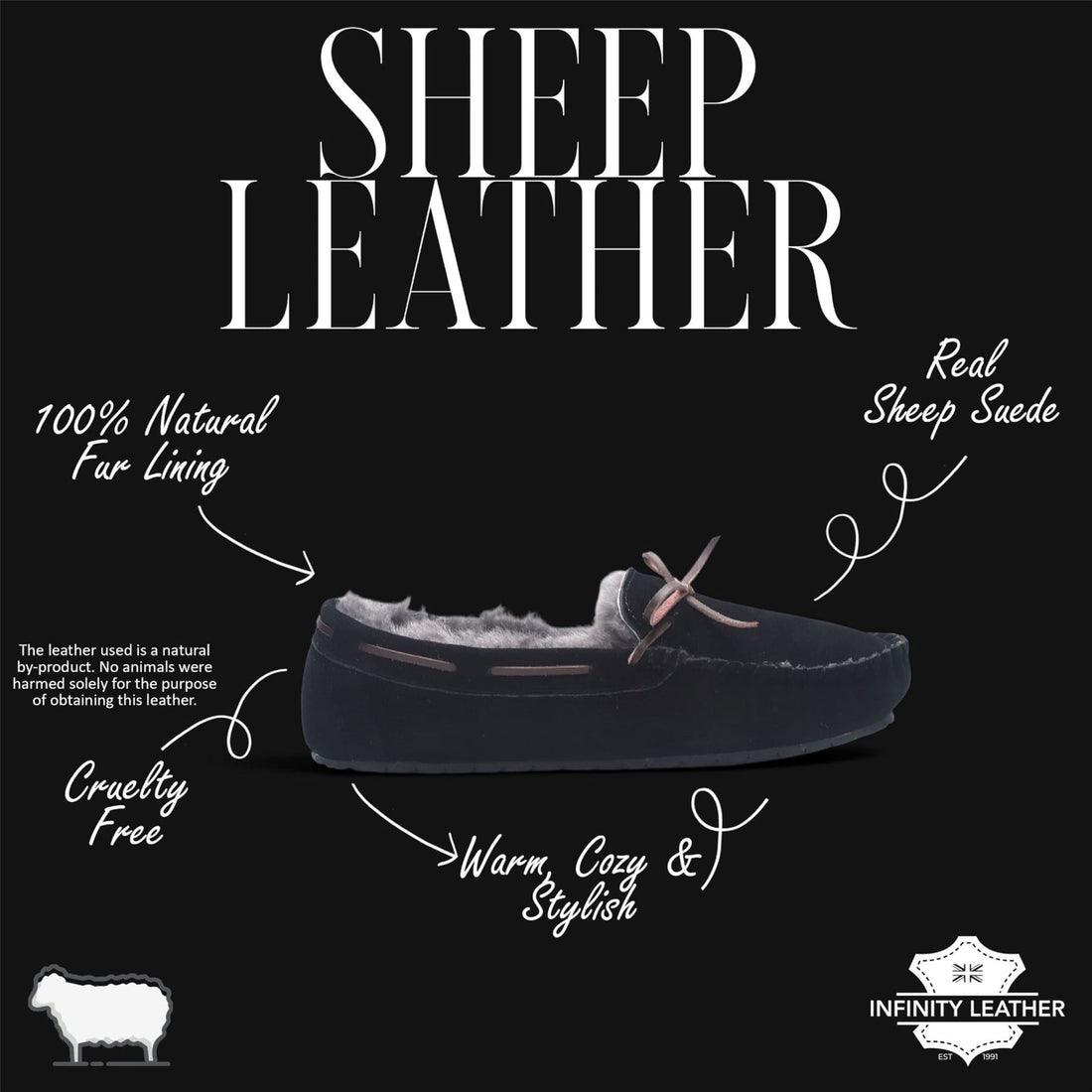 Men’s Black Genuine Sheepskin Moccasin Winter Slippers - Flint