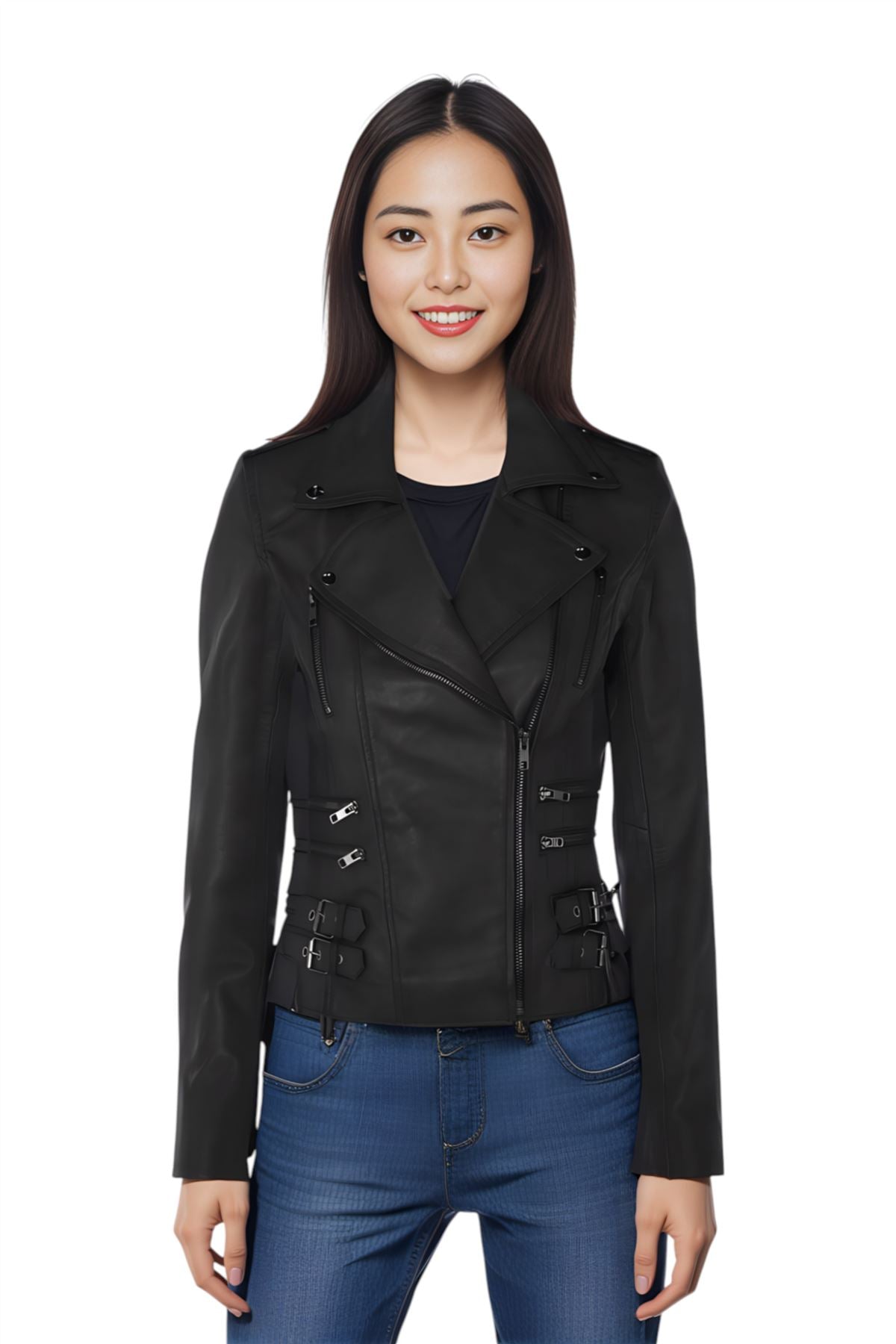 Womens Leather Brando Biker Jacket - Orlando