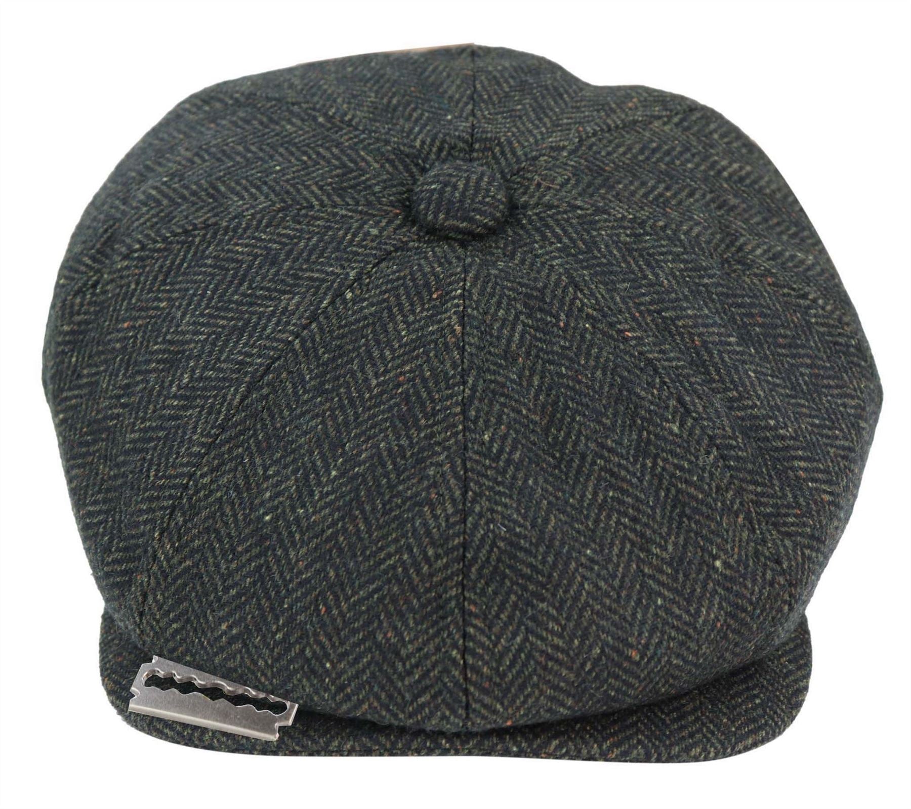 Mens Peaky Blinders Tweed Gatsby Flat Baker Hat With Razor Blade