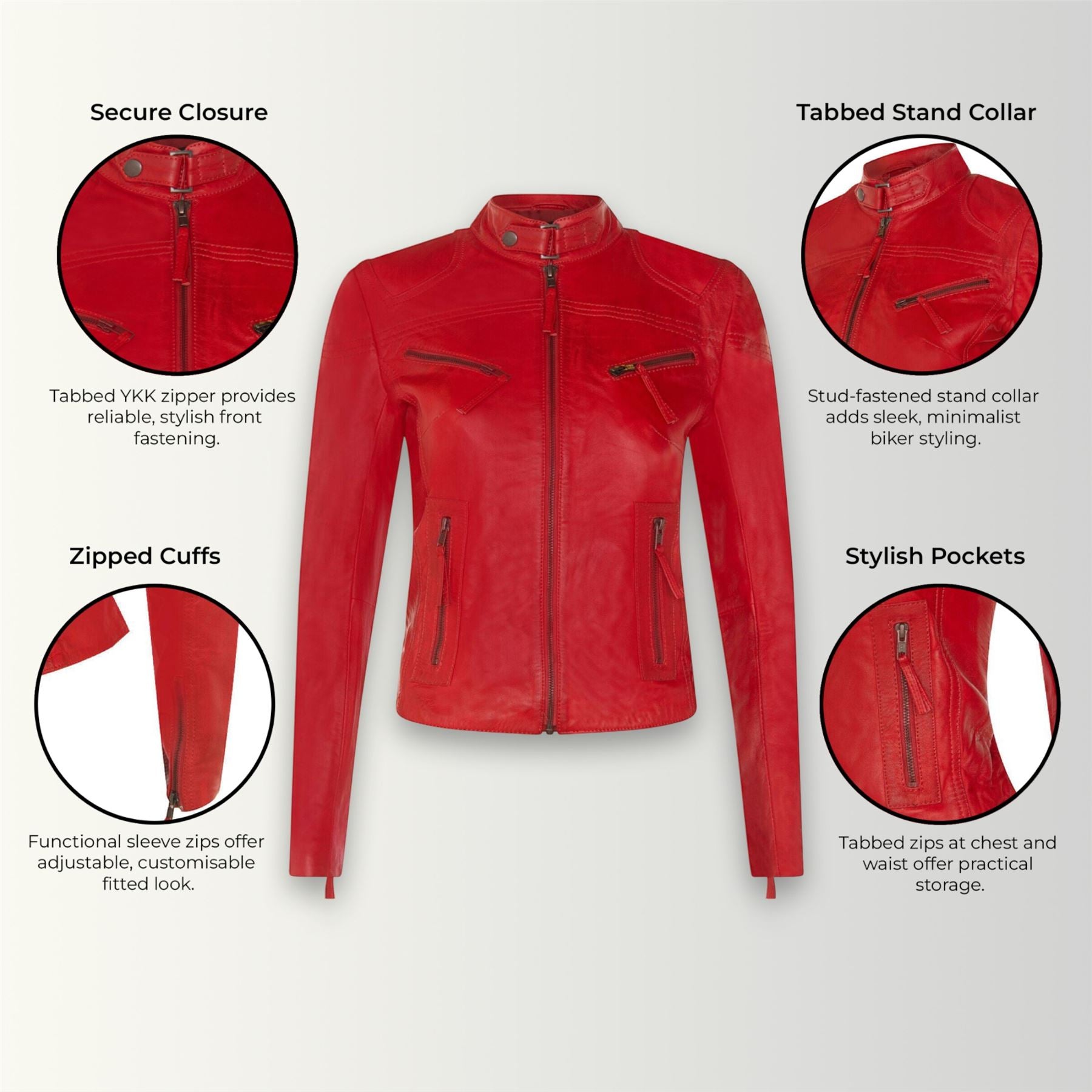 Womens Slim-Fit Leather Biker Jacket-Maldon