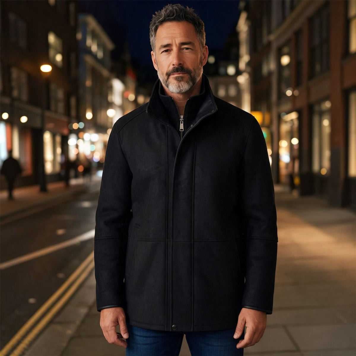 Mens Leather Funnel Neck Collar Coat Jacket - Thomas