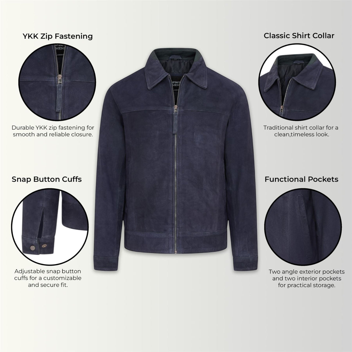 Mens Retro Classic Suede Leather Harrington Biker Jacket - Bryne