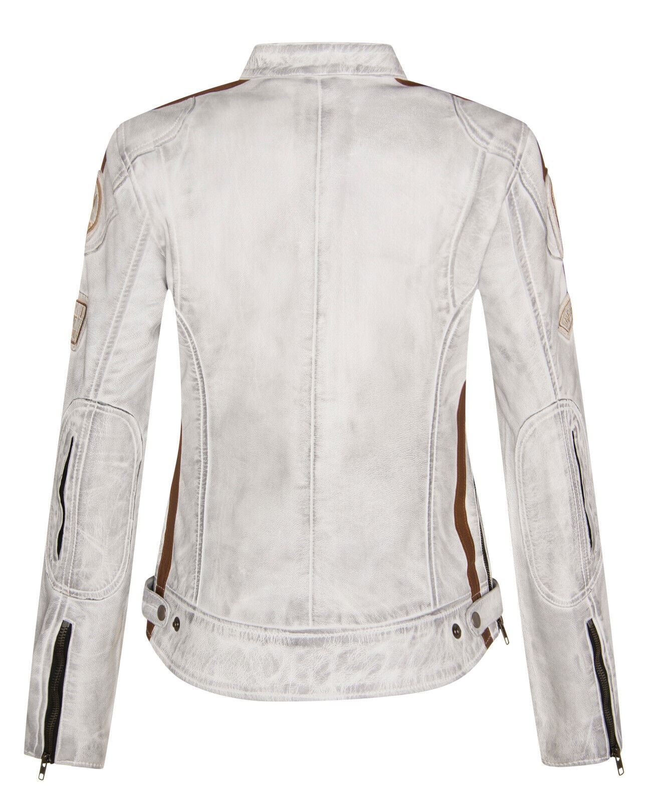 Womens Biker Racing Badges Leather Jacket-Eastleigh