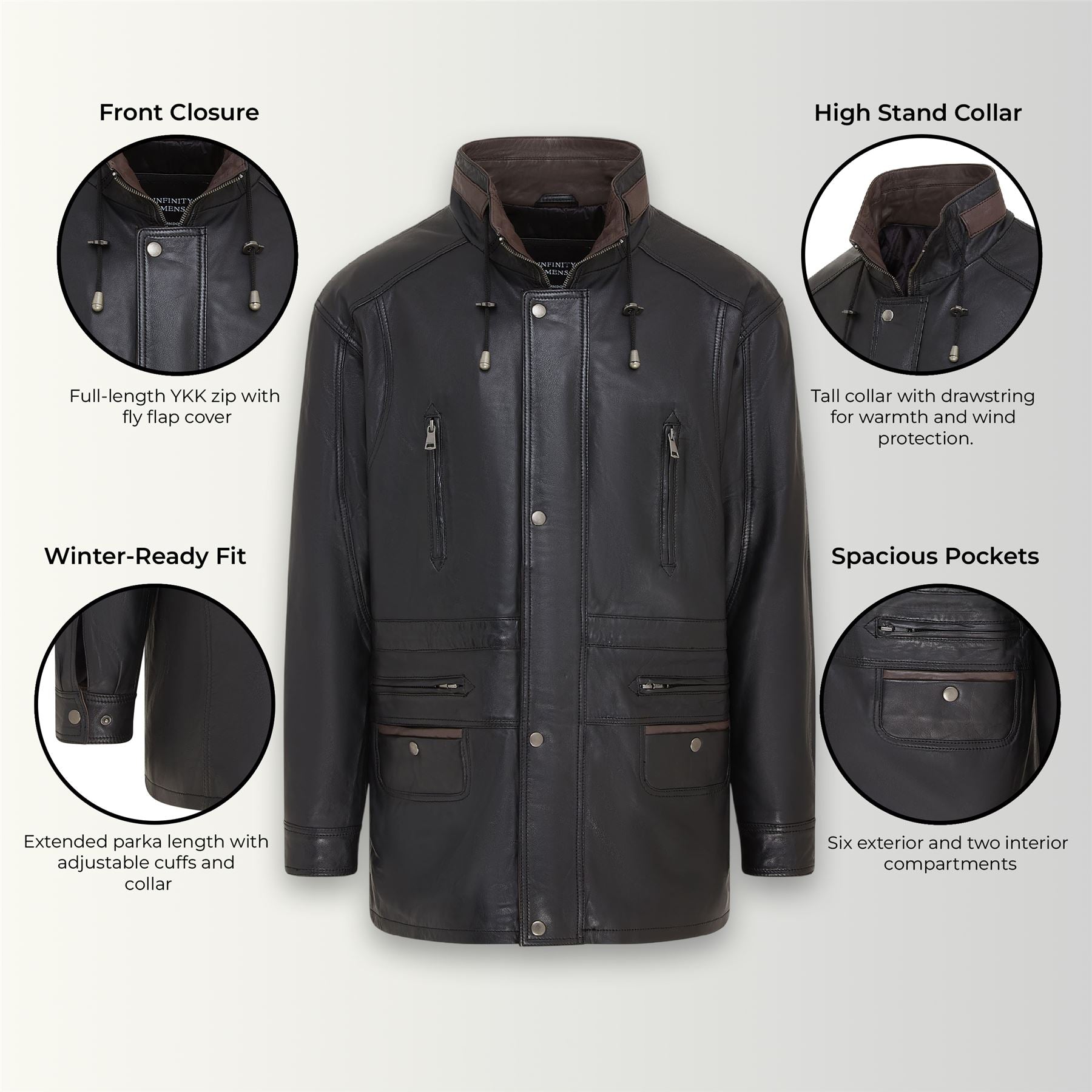 Mens Soft Italian Leather Parka Coat-Winnipeg