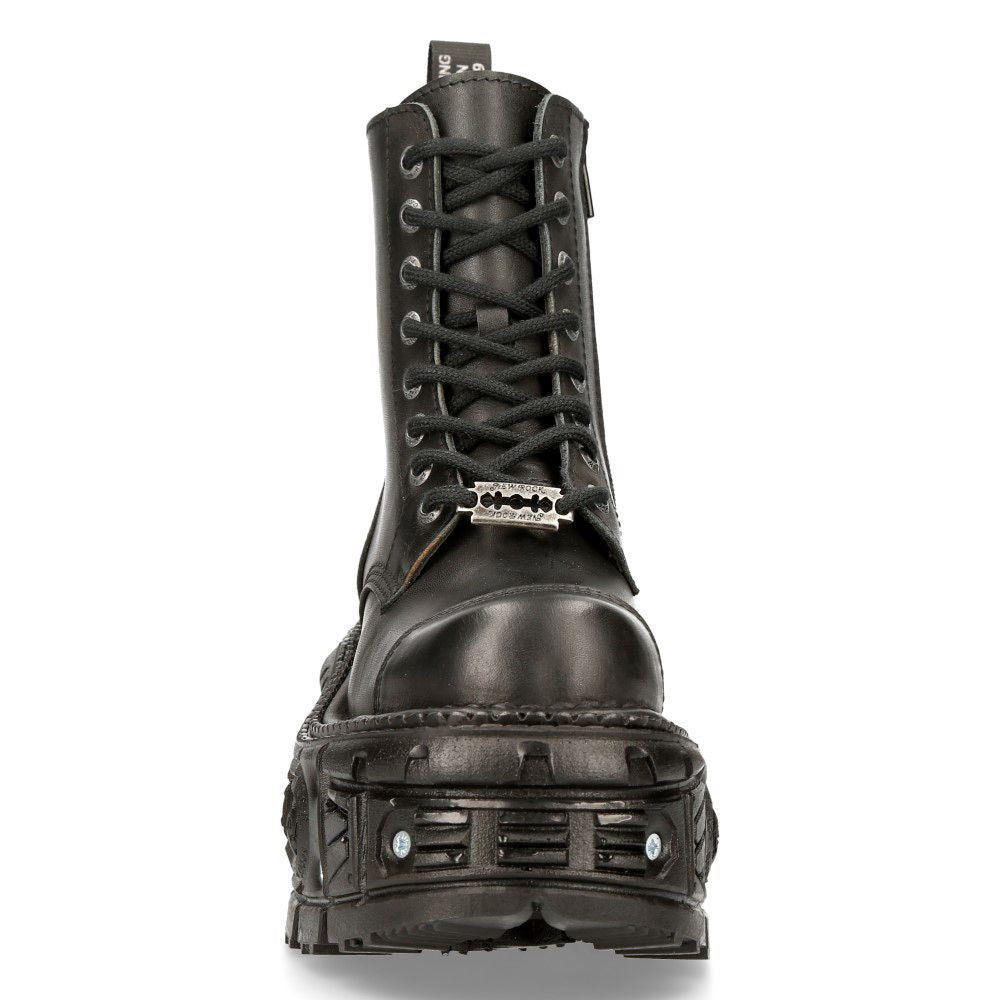 New Rock Unisex Black Leather Combat Platform Boots- TANK083-C1