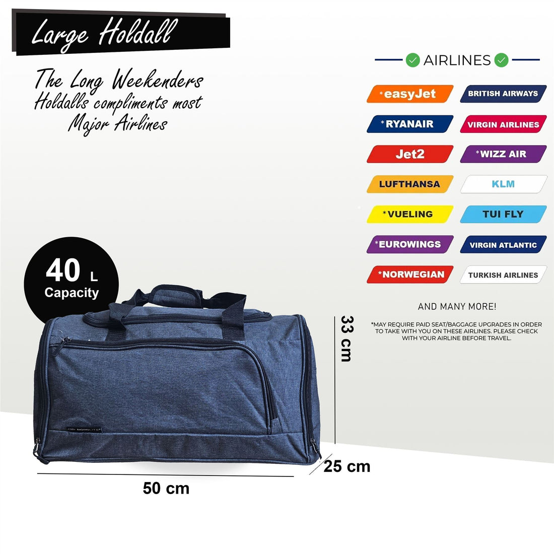 Large Duffel Weekend Holdall Carry-On Cabin Bag Gym Sports Travel Bag Black