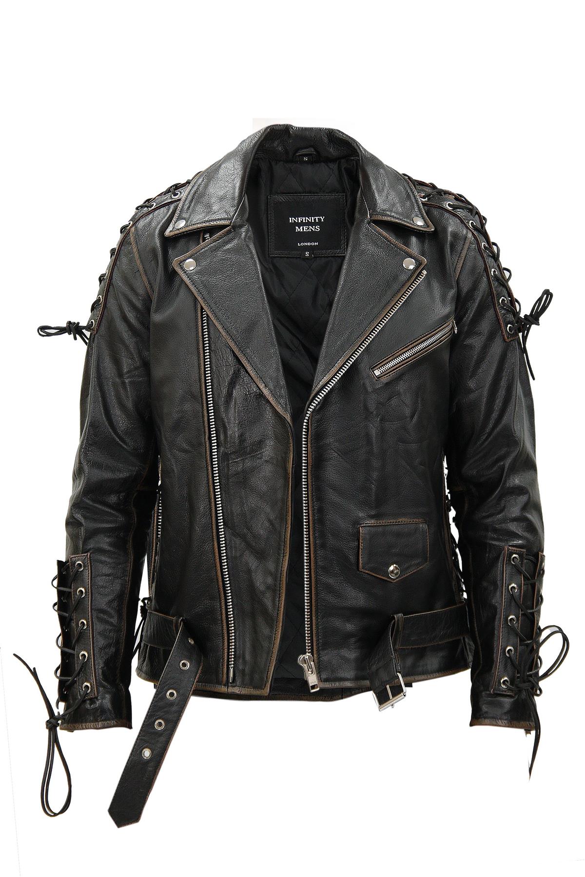 Mens Vintage Brando Leather Biker Jacket-Sandwich