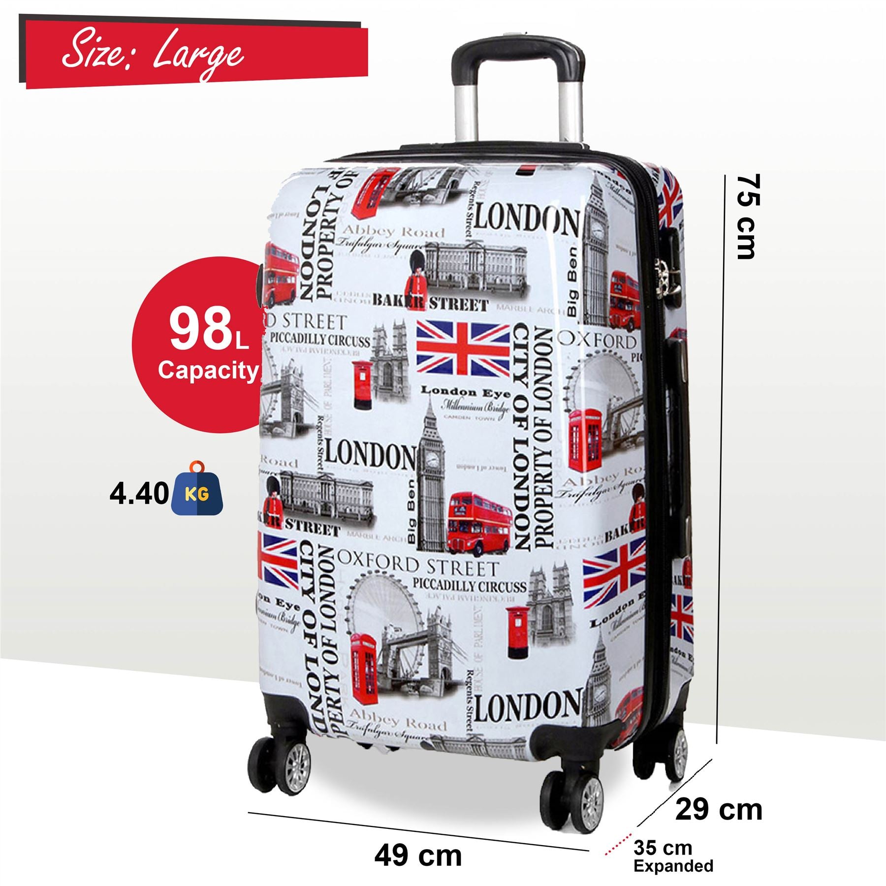 Cooma Large Hard Shell Suitcase London in Black Flower