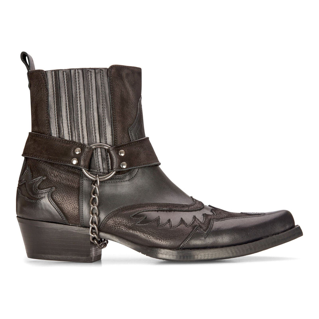 Mens Leather Cowboy Ankle Boots Black Brown Cuban Biker Winklepicker Western - Upperclass Fashions 