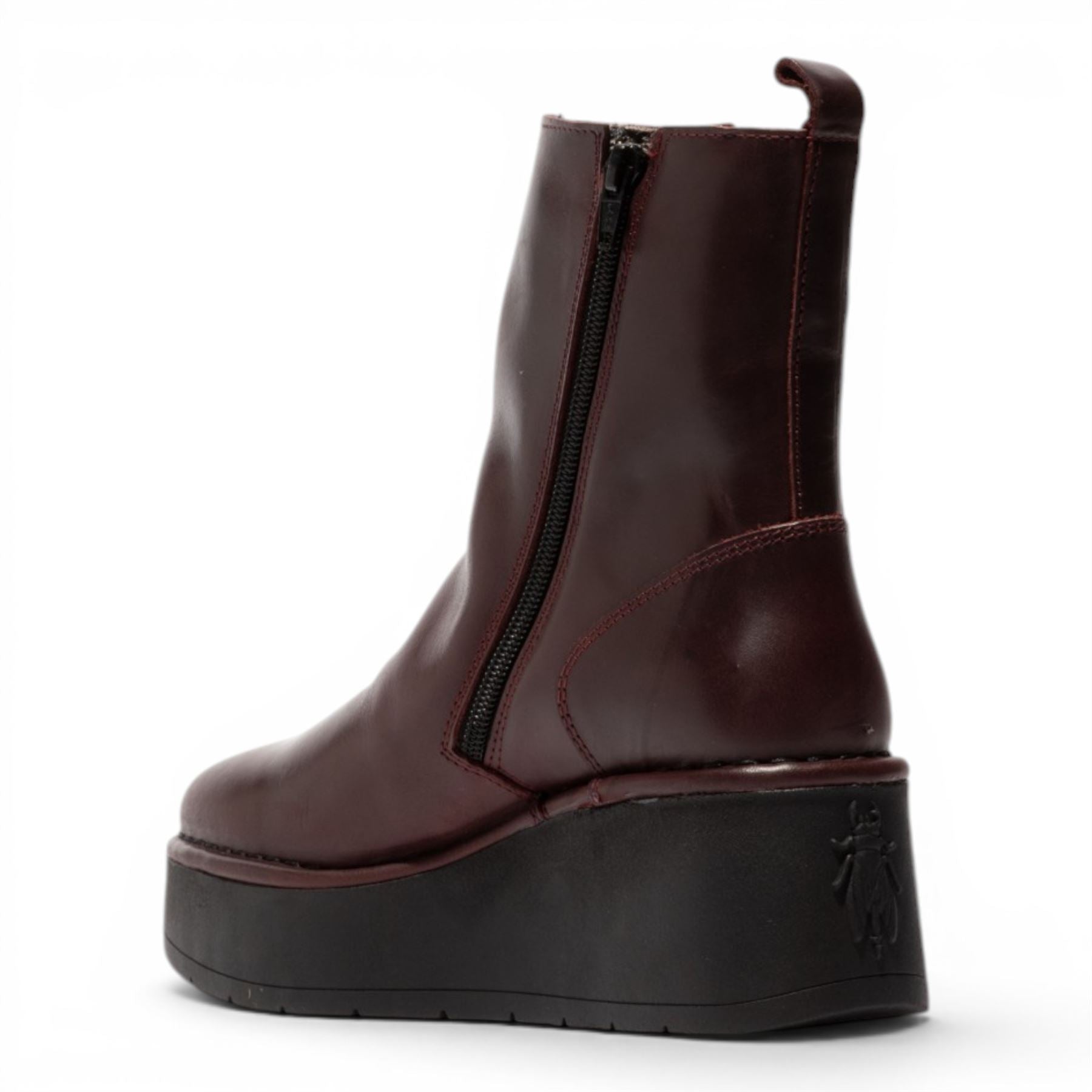 Fly London Women’s Wine Leather Wedge Heel Platform Ankle Boots - HEIJ272