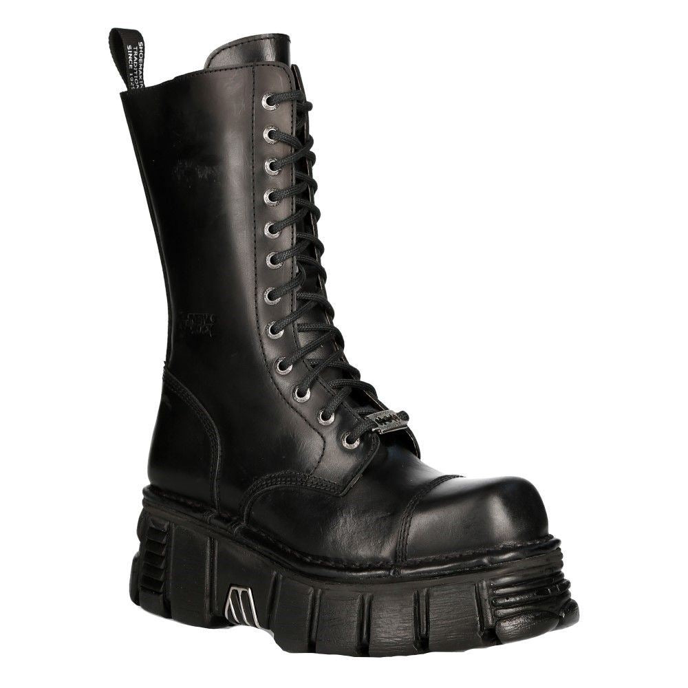 New Rock Unisex Metallic Black Techno Biker Boots- M-MILI211C-C1 - Upperclass Fashions 