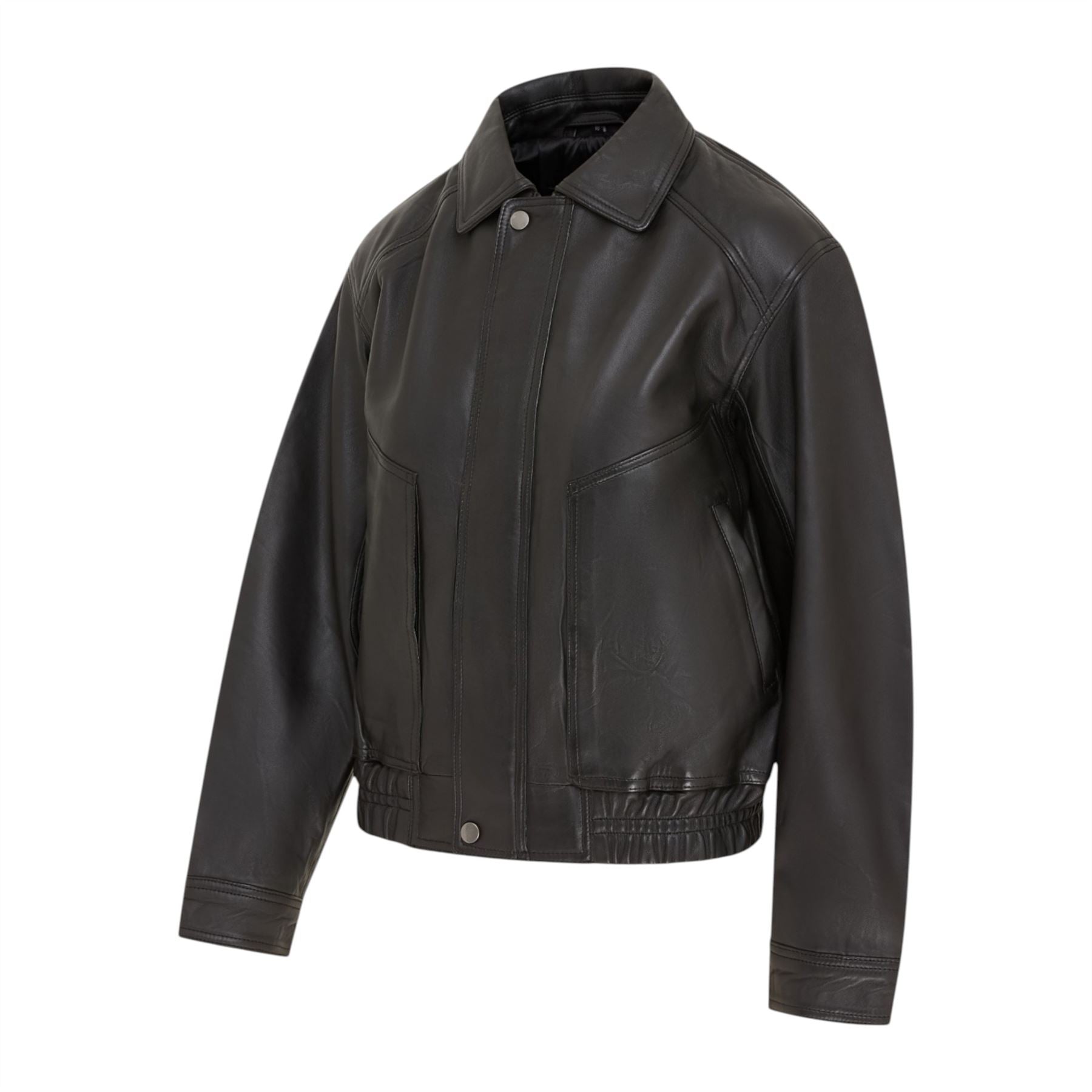 Womens Leather Biker Bomber Oversized Jacket - Blouson
