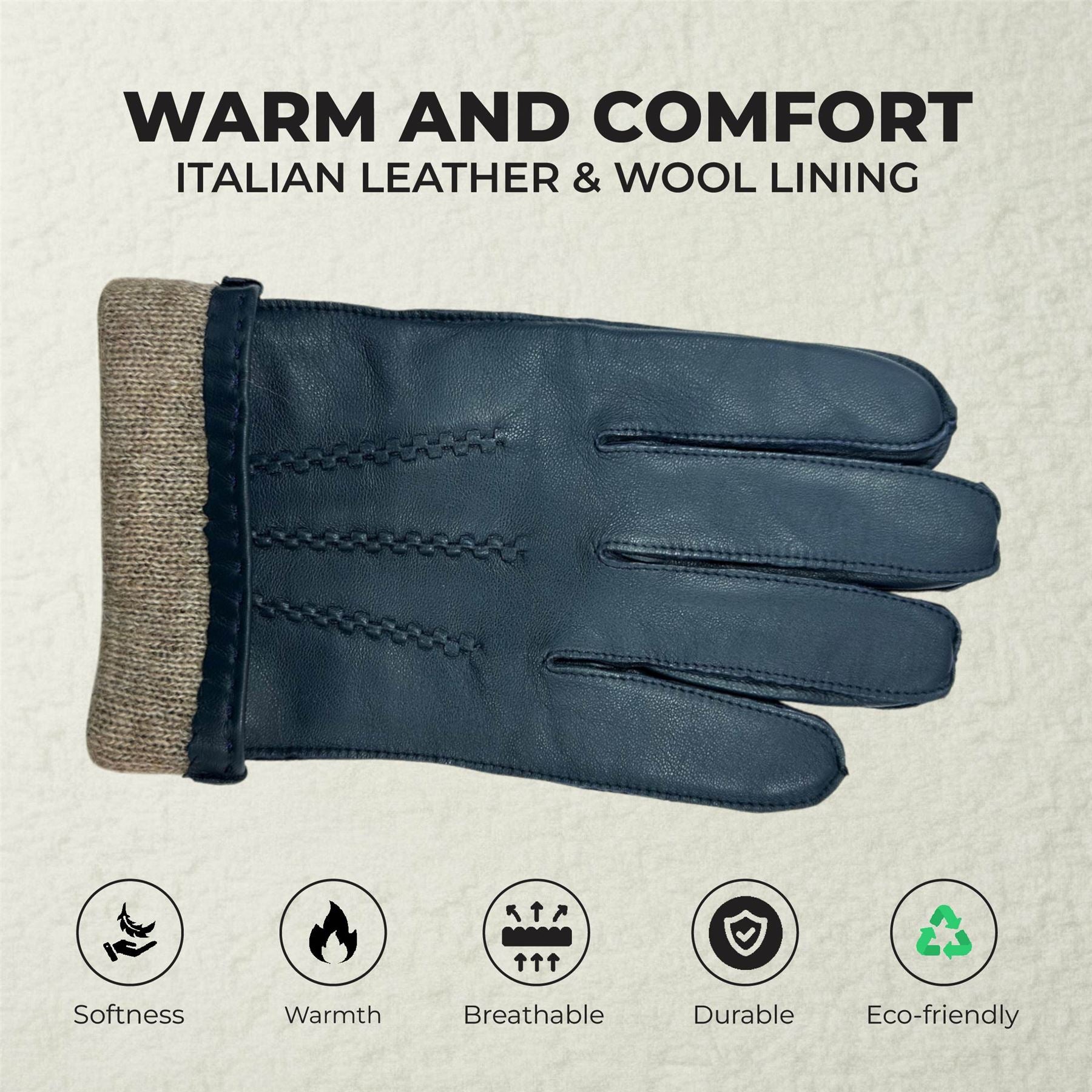 Men’s Italian Leather Warm Wool Lining Winter Stich Design Gloves - M-LGV-205