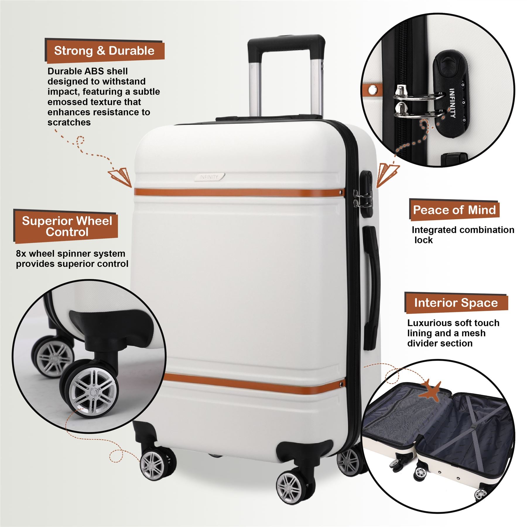 Calgary Large Hard Shell Suitcase in Cream White