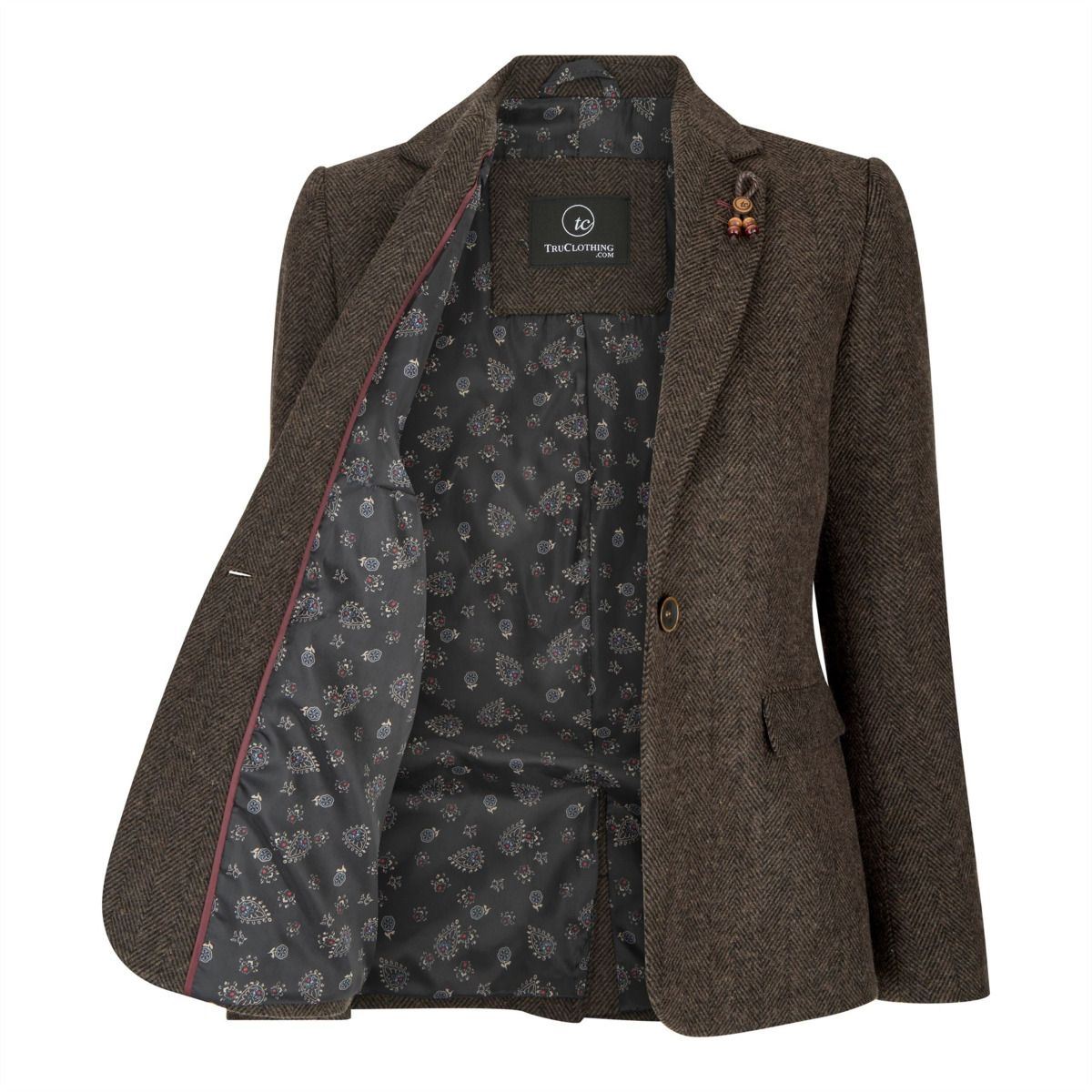 Womens Tweed 1920s Herringbone Brown Blazer