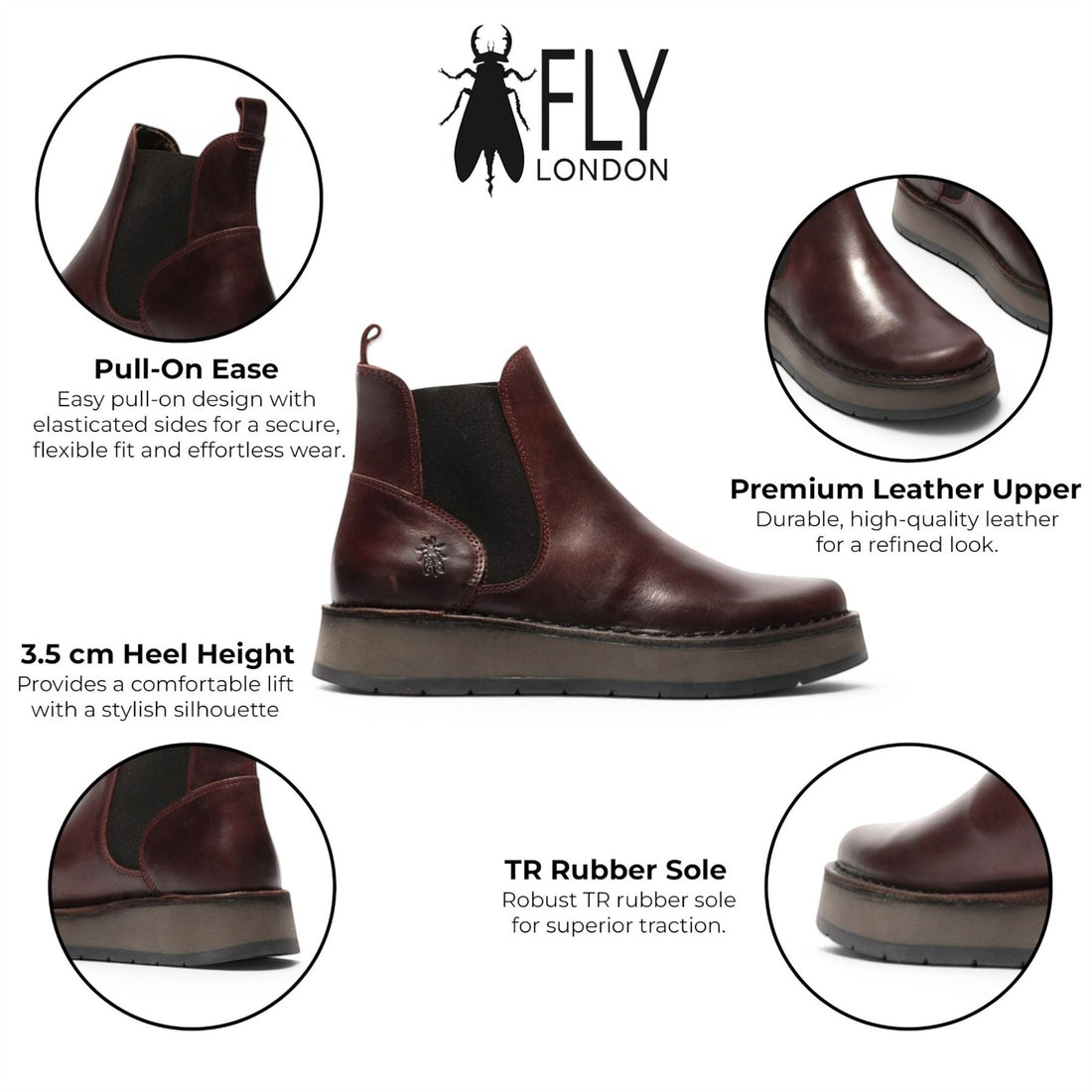 Fly London Womens Wine Chelsea Leather Ankle Boots - RAWI131
