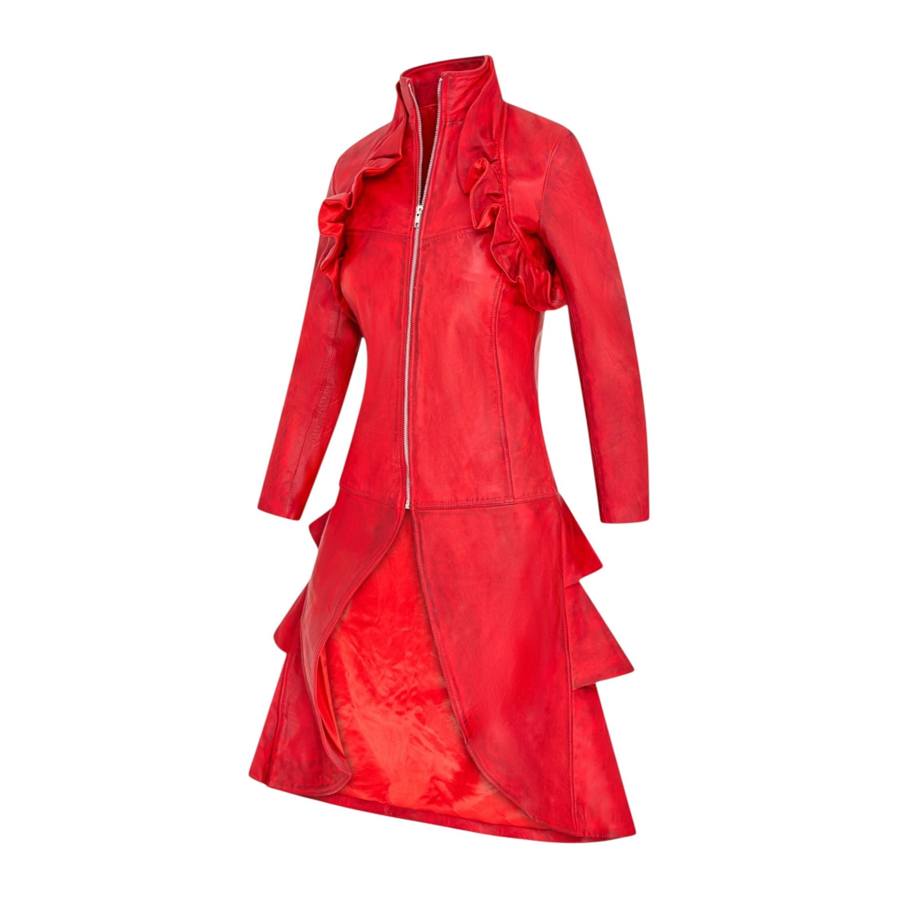 Womens Goth Leather High Collar Victorian Flare Tailcoat - Challa