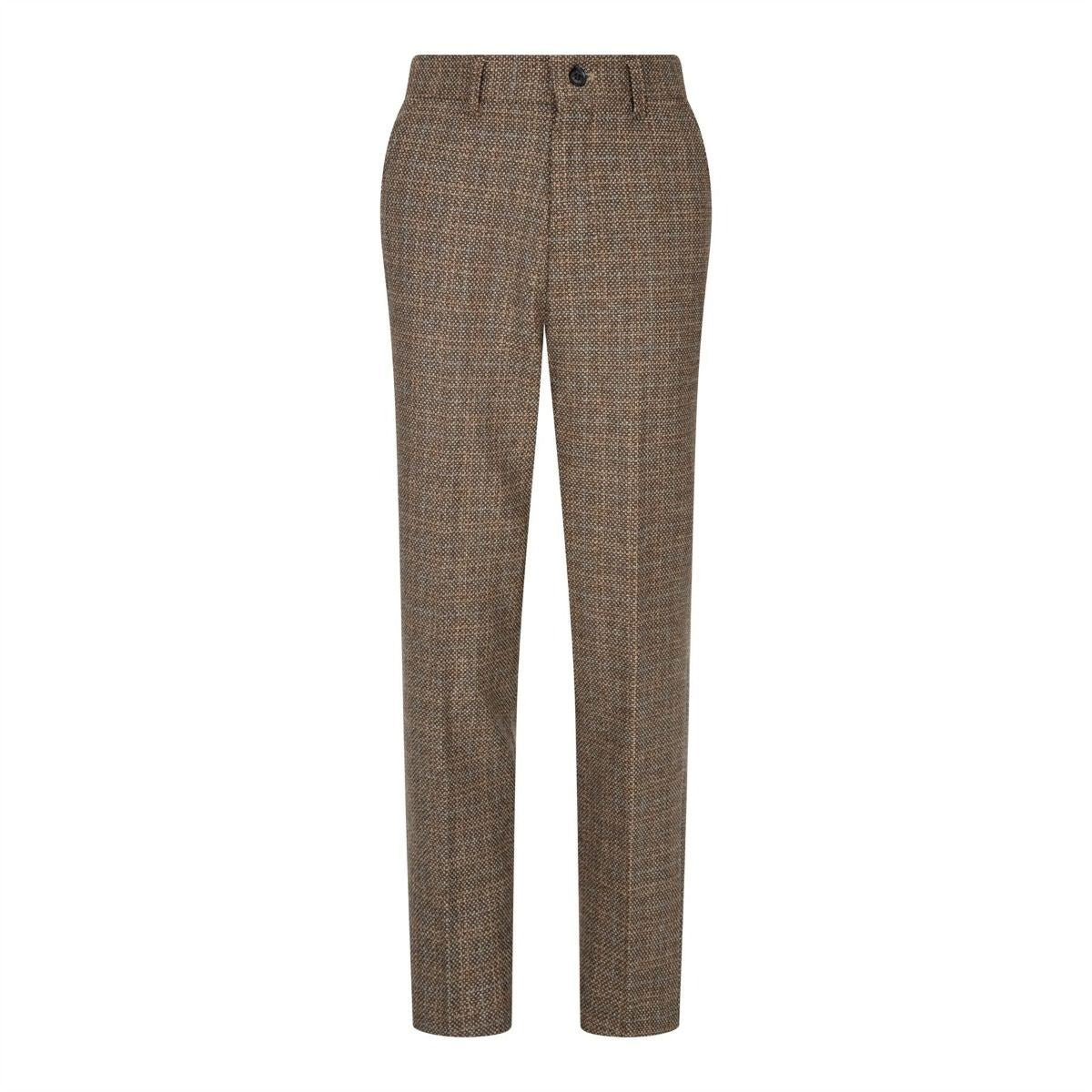Boys 3 Piece Brown Tweed Check Vintage Retro Suit