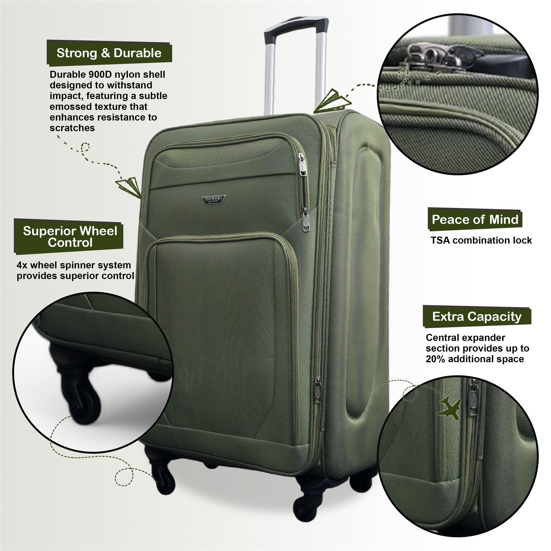 Nagoya Unserseat Soft Shell Suitcase in Khaki