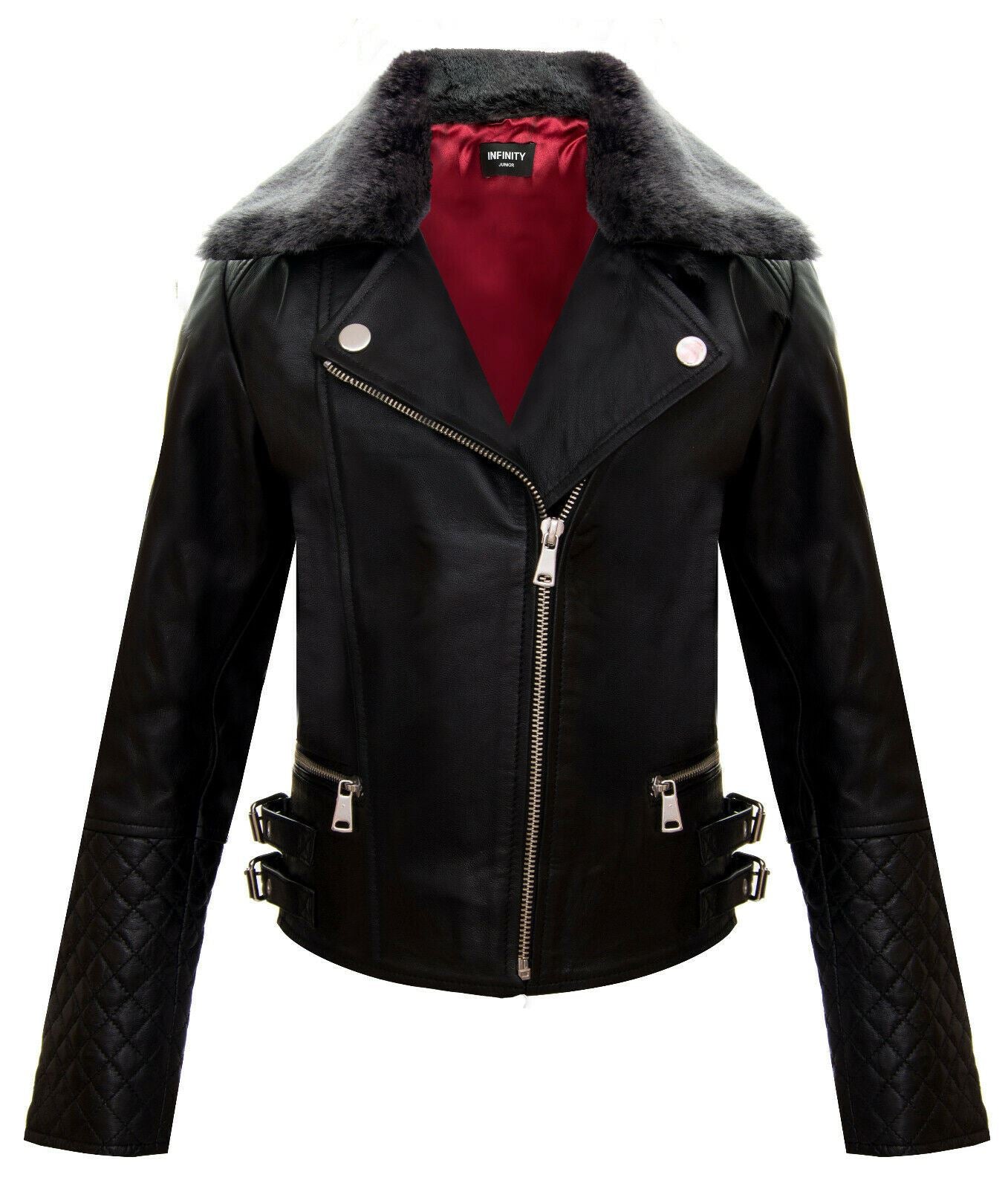 Kids Girls 100% Leather Detachable Collar Biker Jackets (3-13 Years)