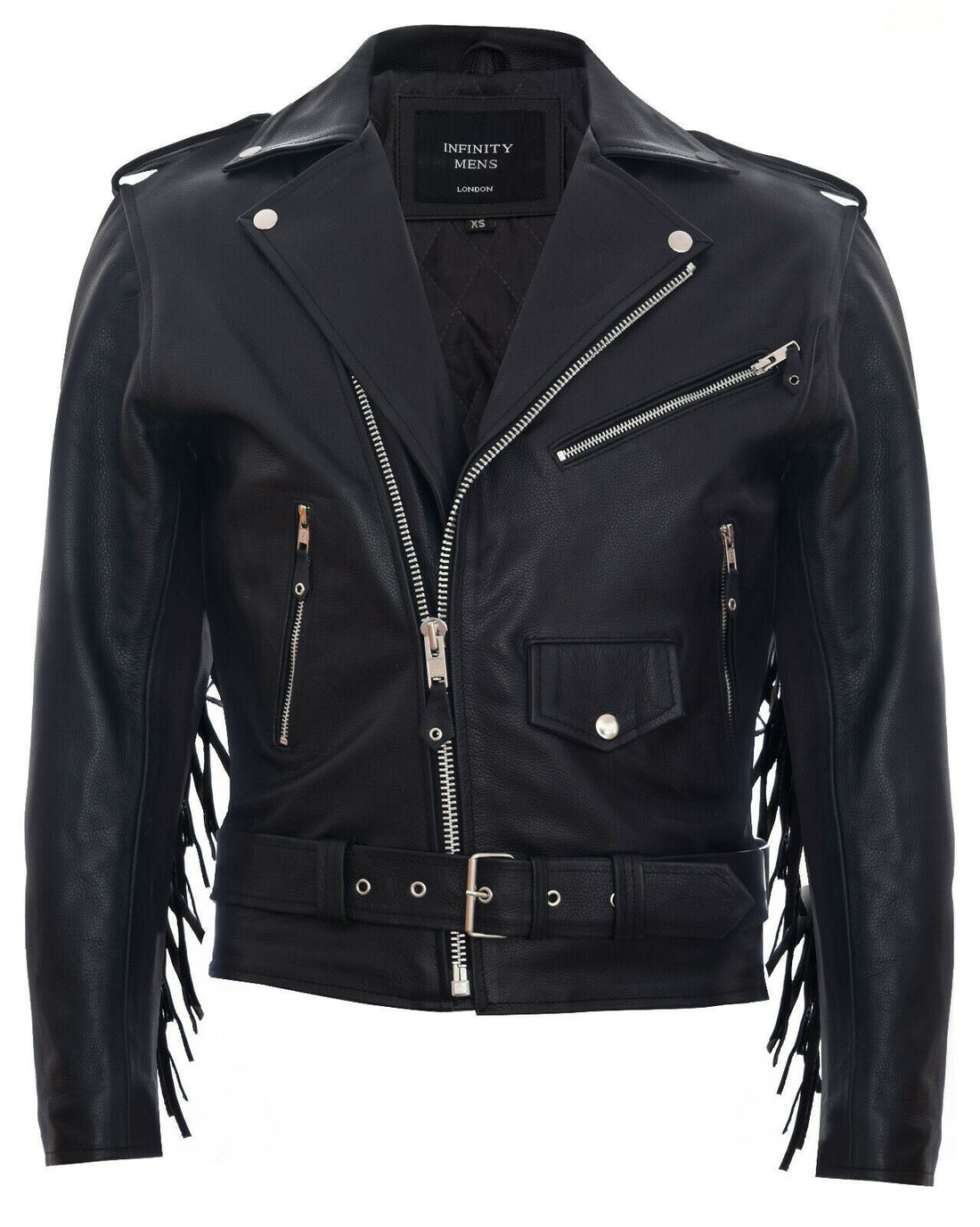 Mens Fringe Hide Leather Biker Jacket- Sevenoaks in White - Upperclass Fashions 