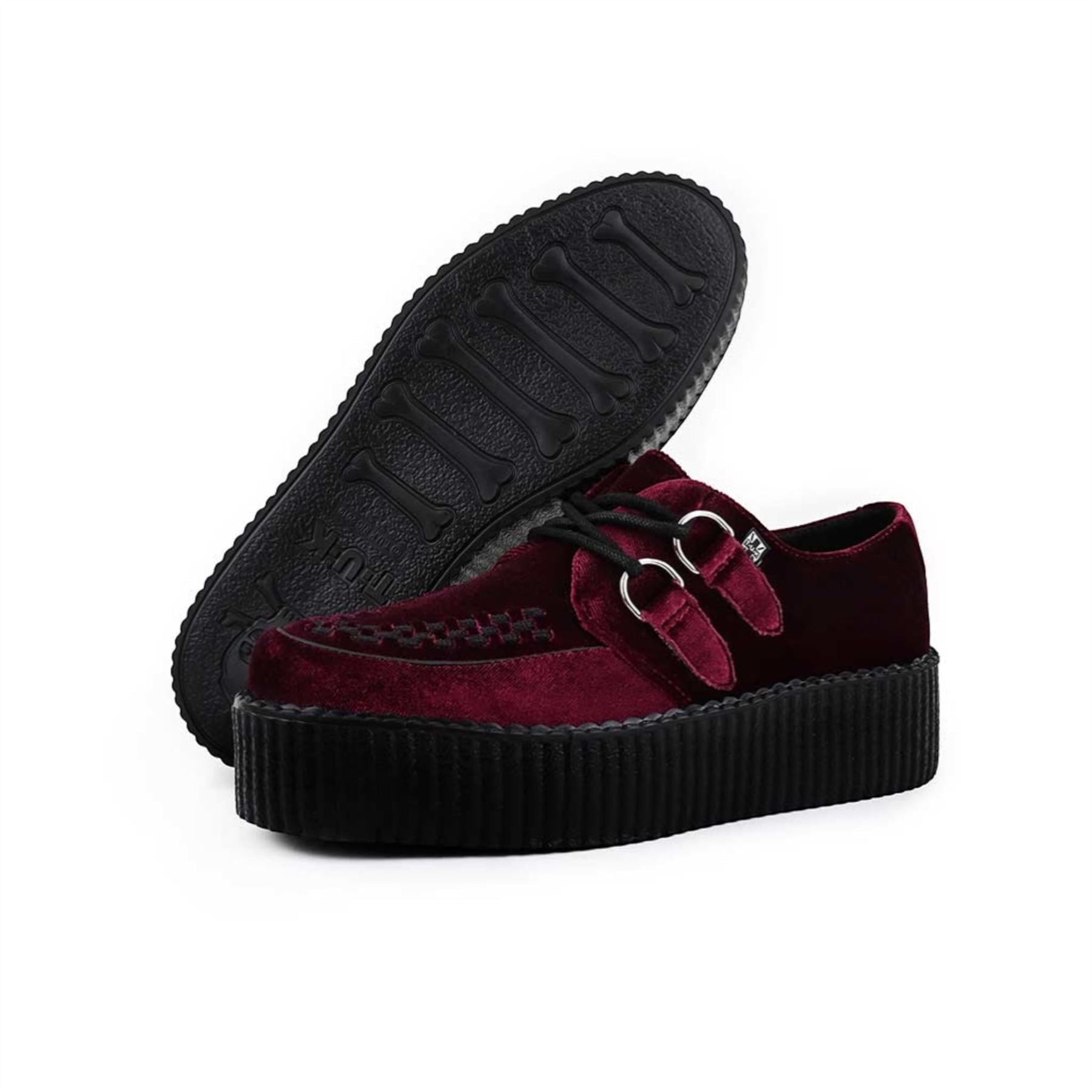 TUK Viva High Creeper Burgundy Velvet Platform Lace-Up Goth Shoes - AV6802