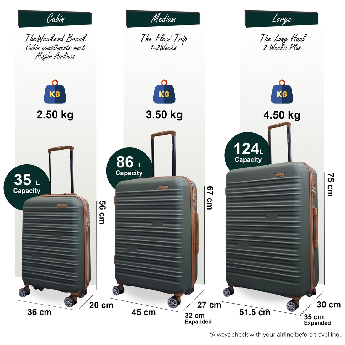 Armidale Set of 3 Hard Shell Suitcase in Green