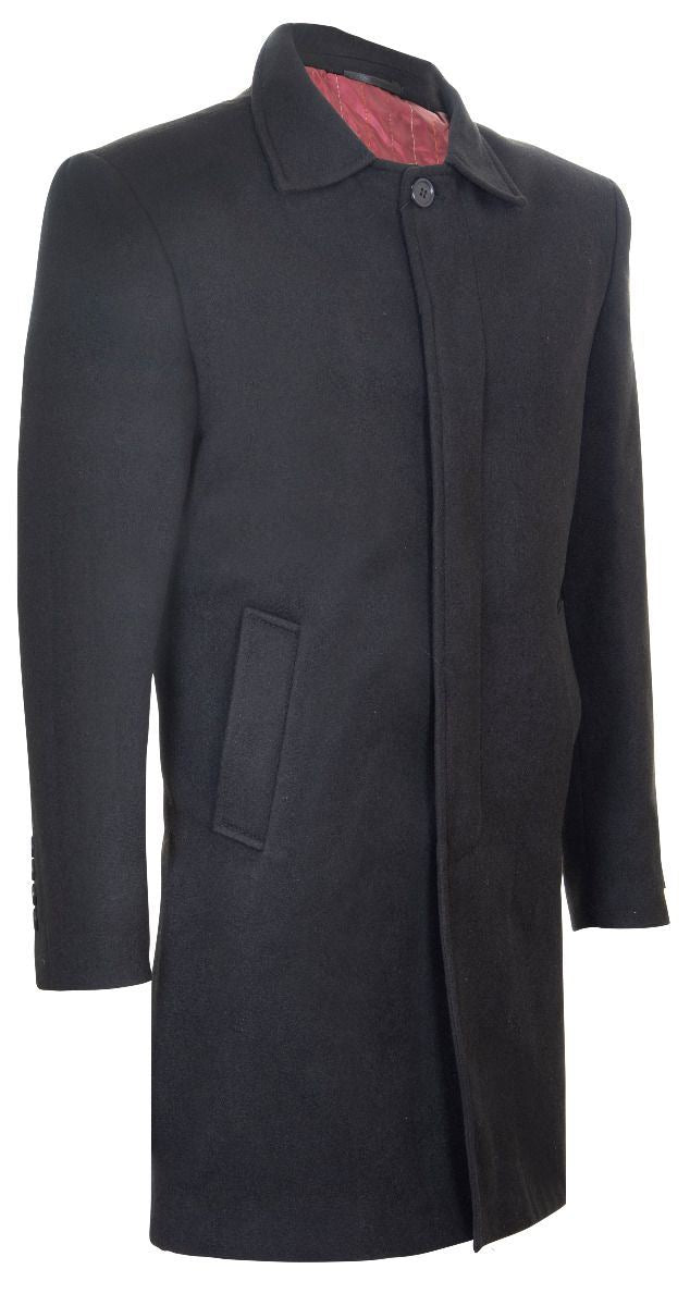 Mens 3/4 Long Black Wool Coat Crombie Overcoat Jacket Peaky Blinders Slim Fit - Upperclass Fashions 