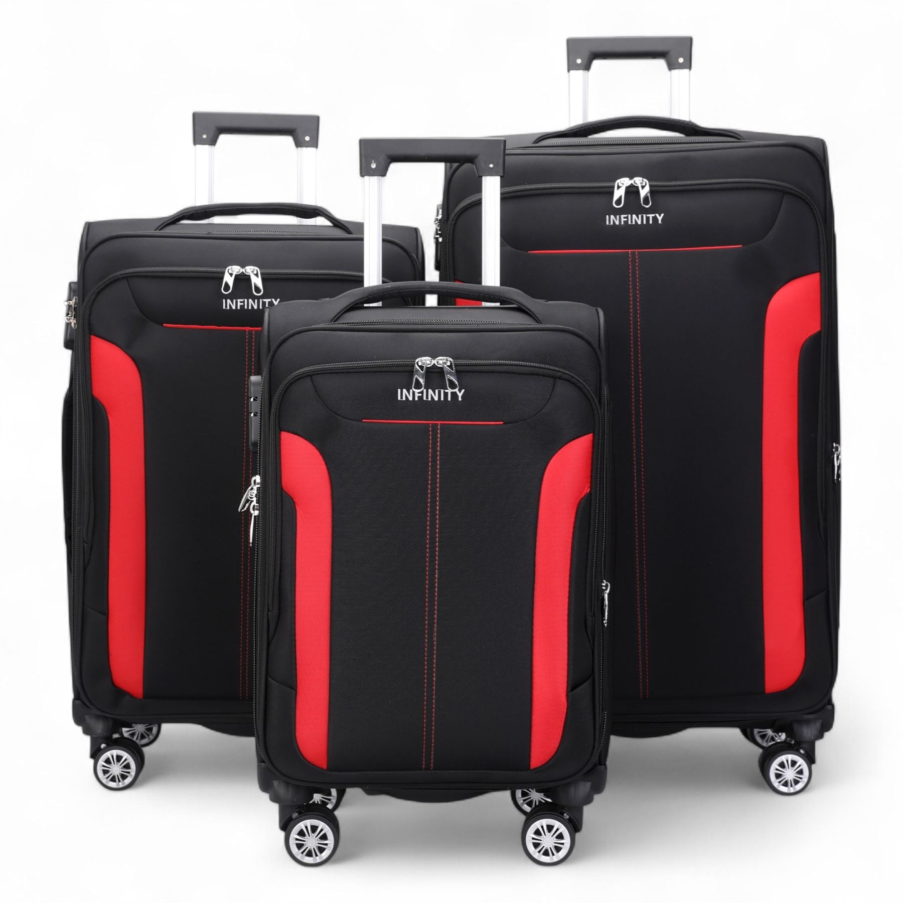 Black Expandable Soft Shell Suitcase 8 Wheel Luggage Set Travel Light Carry On Cabin Bag